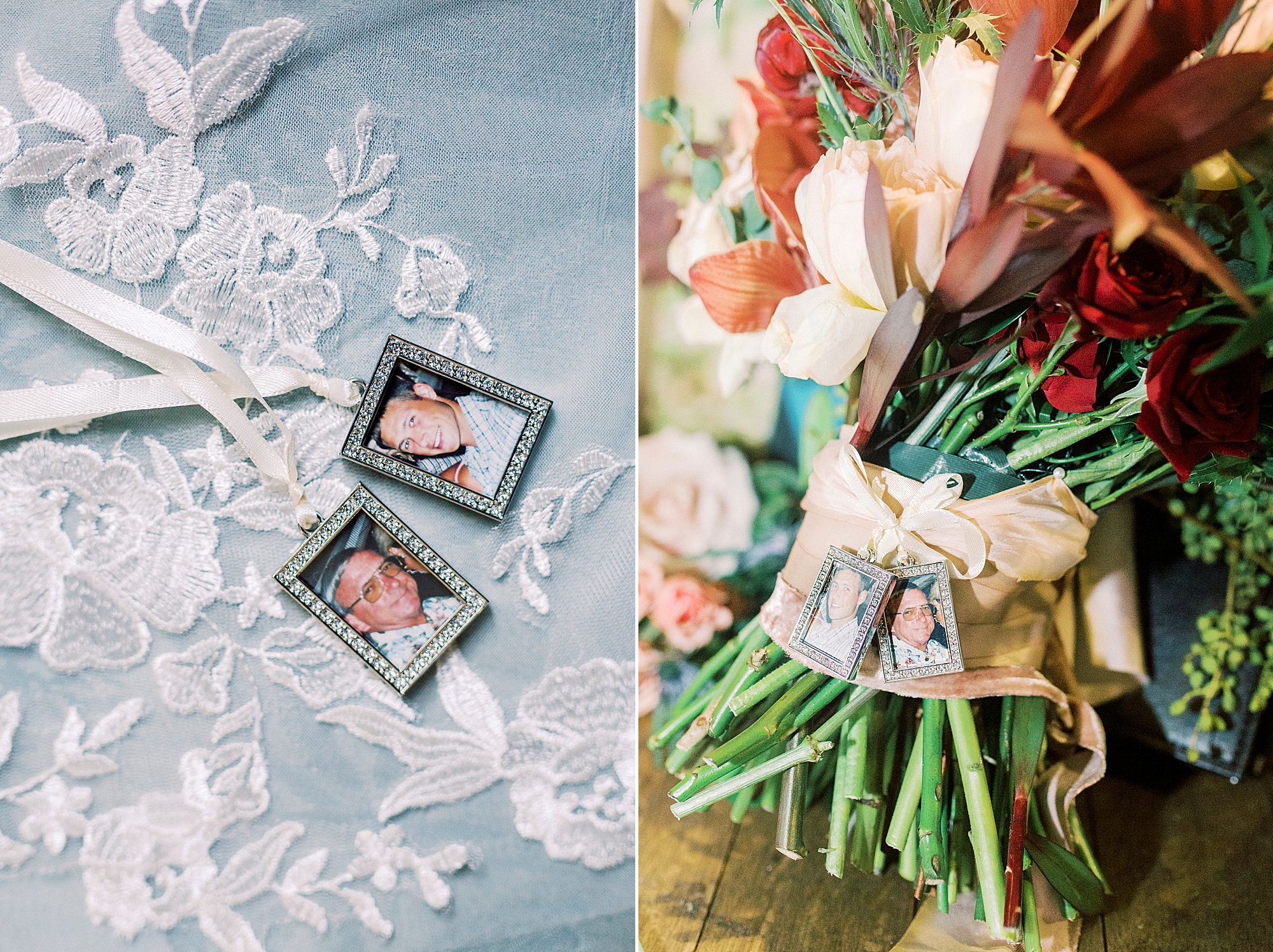 bride's bouquet with memory charms for Vesuvius Vineyards wedding day