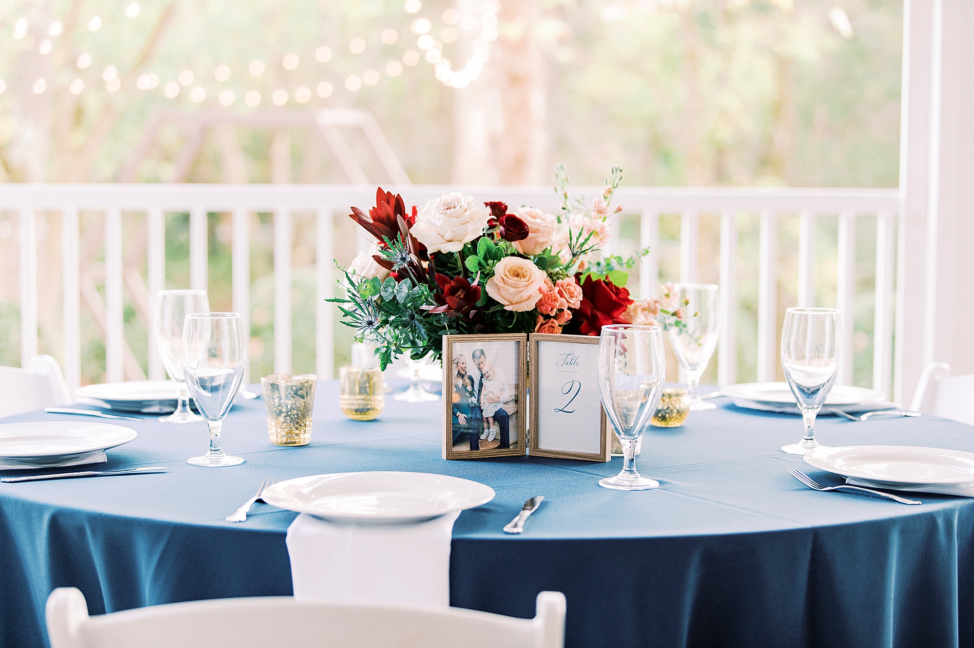 gold and navy details for NC wedding reception