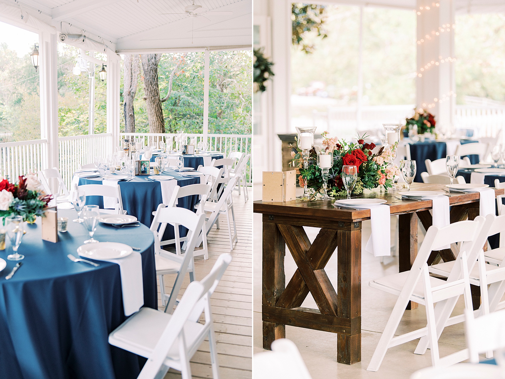 NC wedding reception with navy and white details at Vesuvius Vineyards