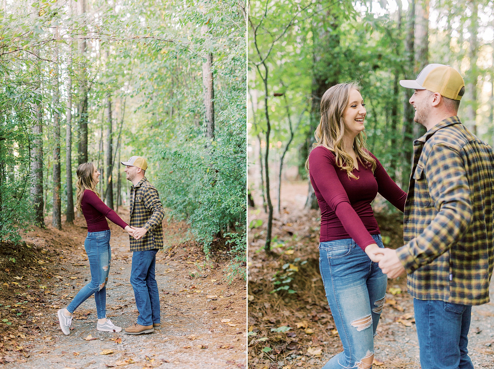 engaged couple laughs during Whitewater Center engagement session