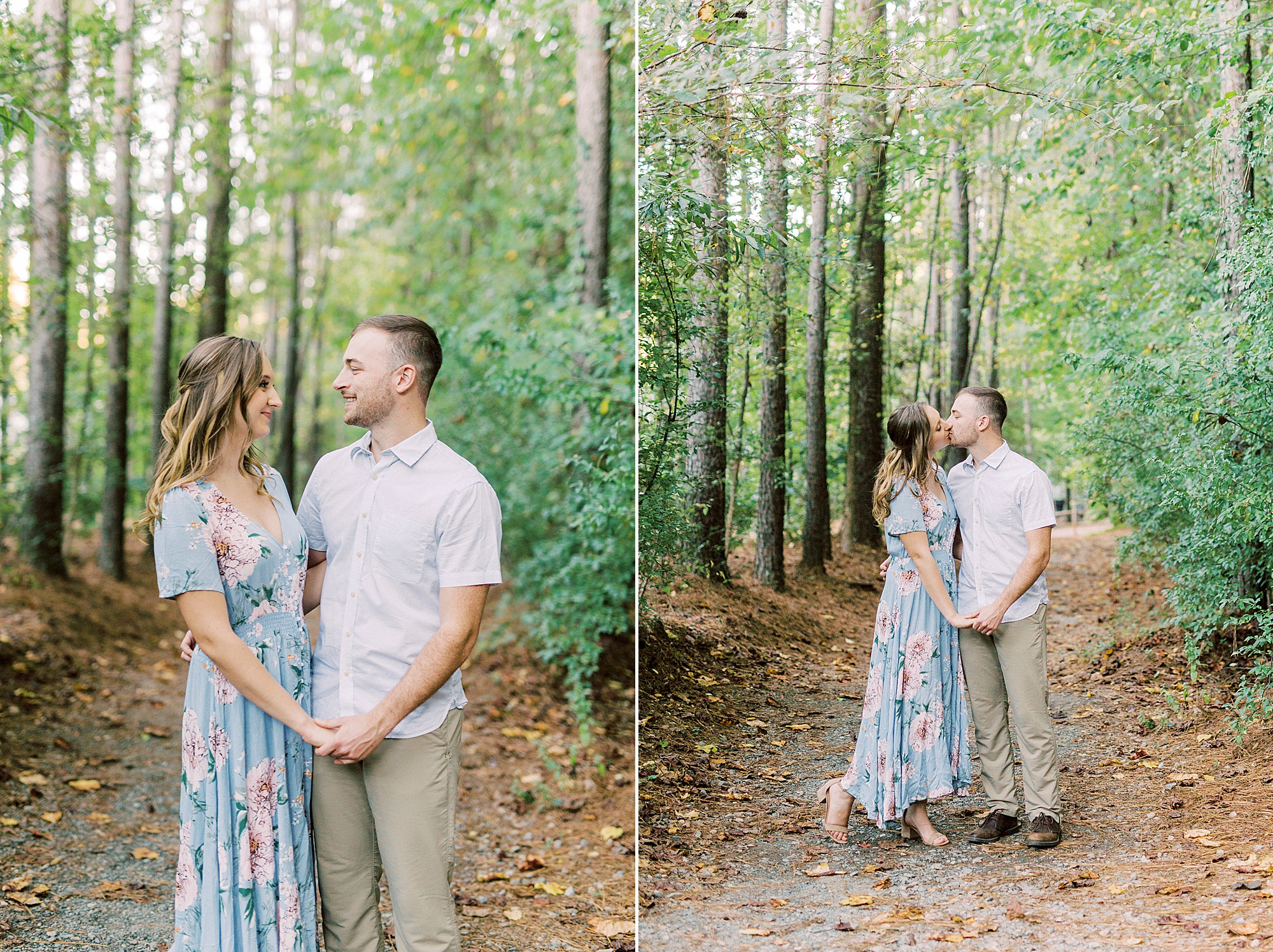 bride and groom kiss during Charlotte NC engagement session