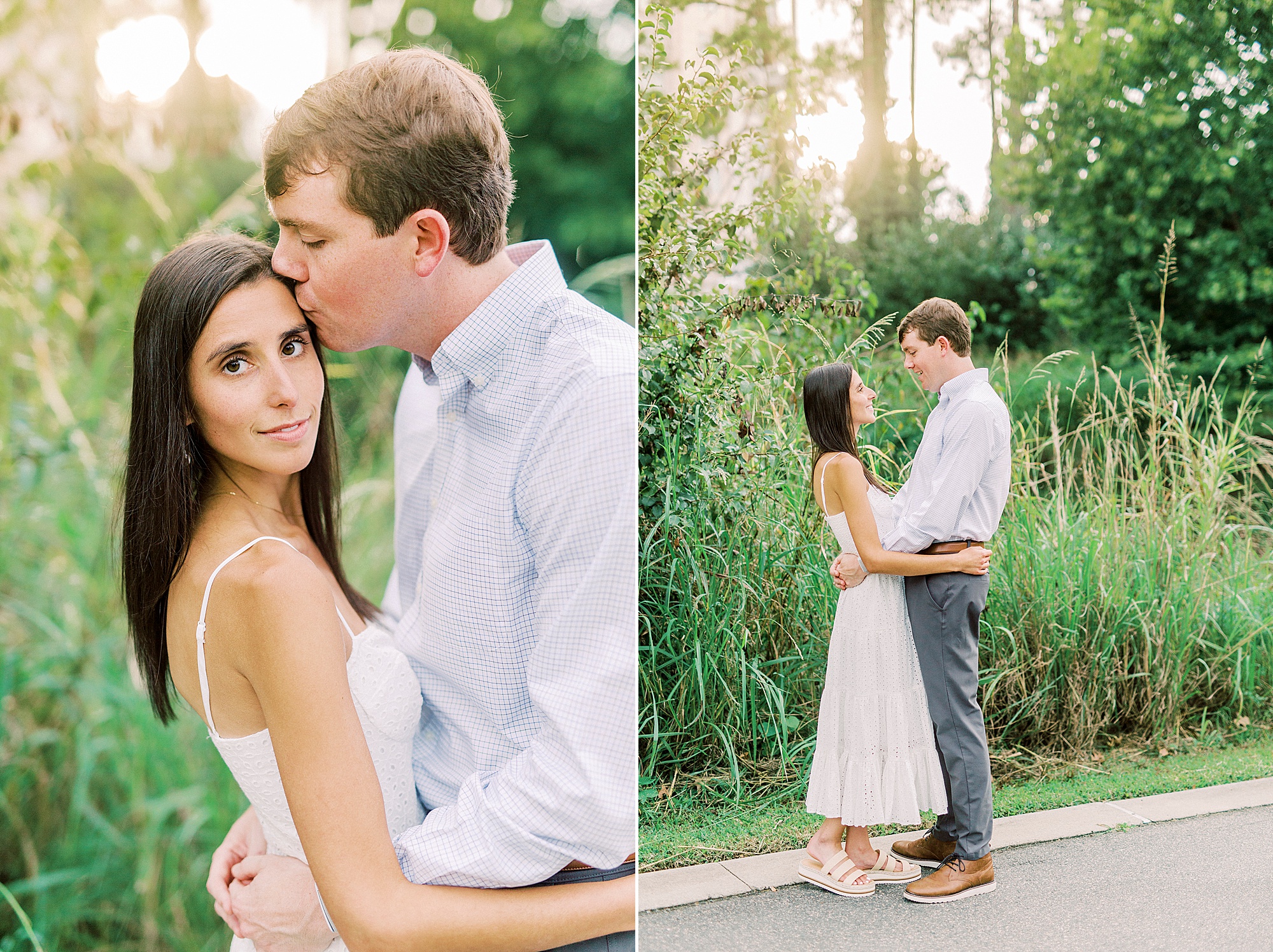 sunset engagement session in Midtown Park for Charlotte couple
