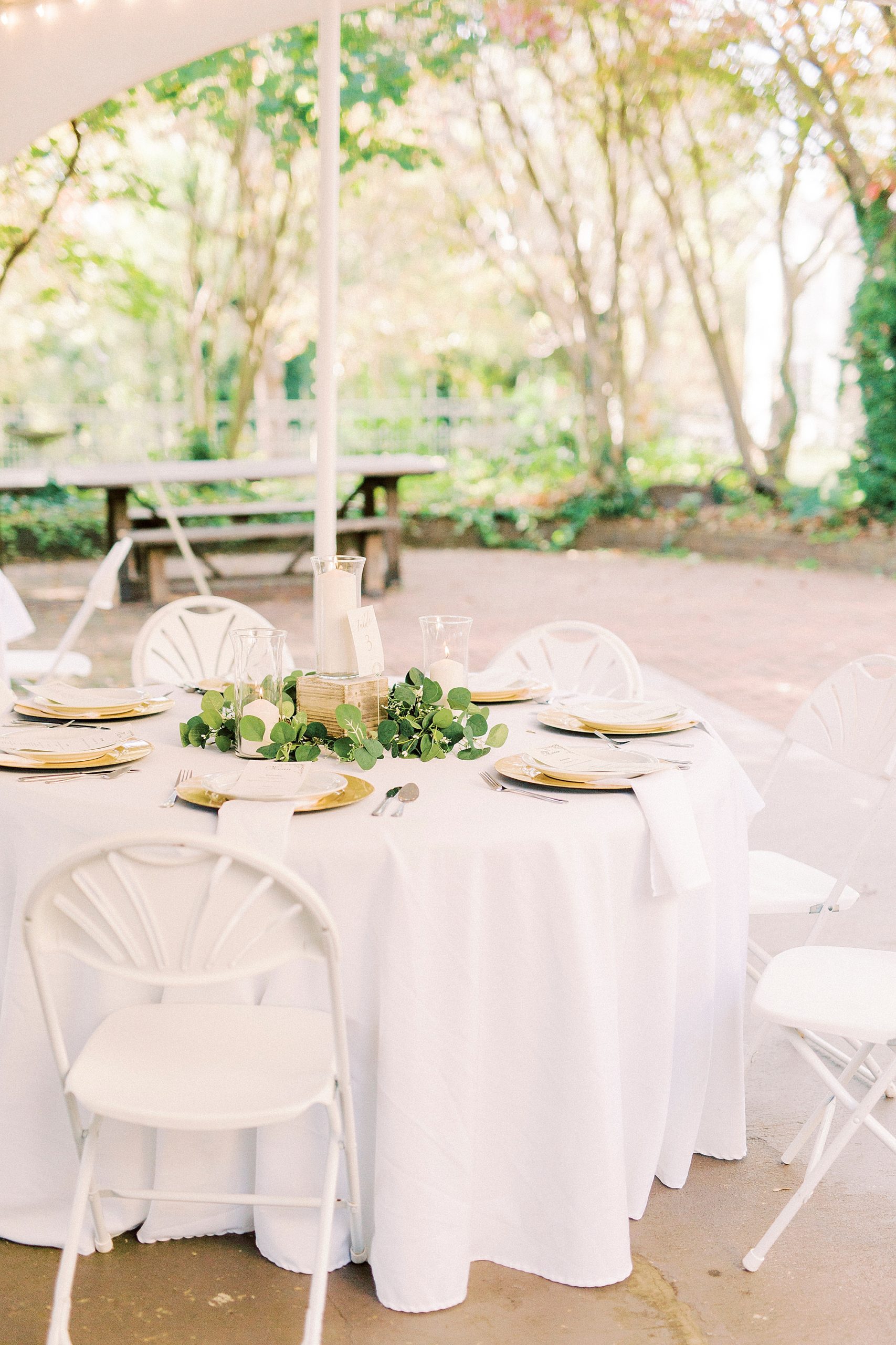 tables with greener centerpieces during NC wedding reception