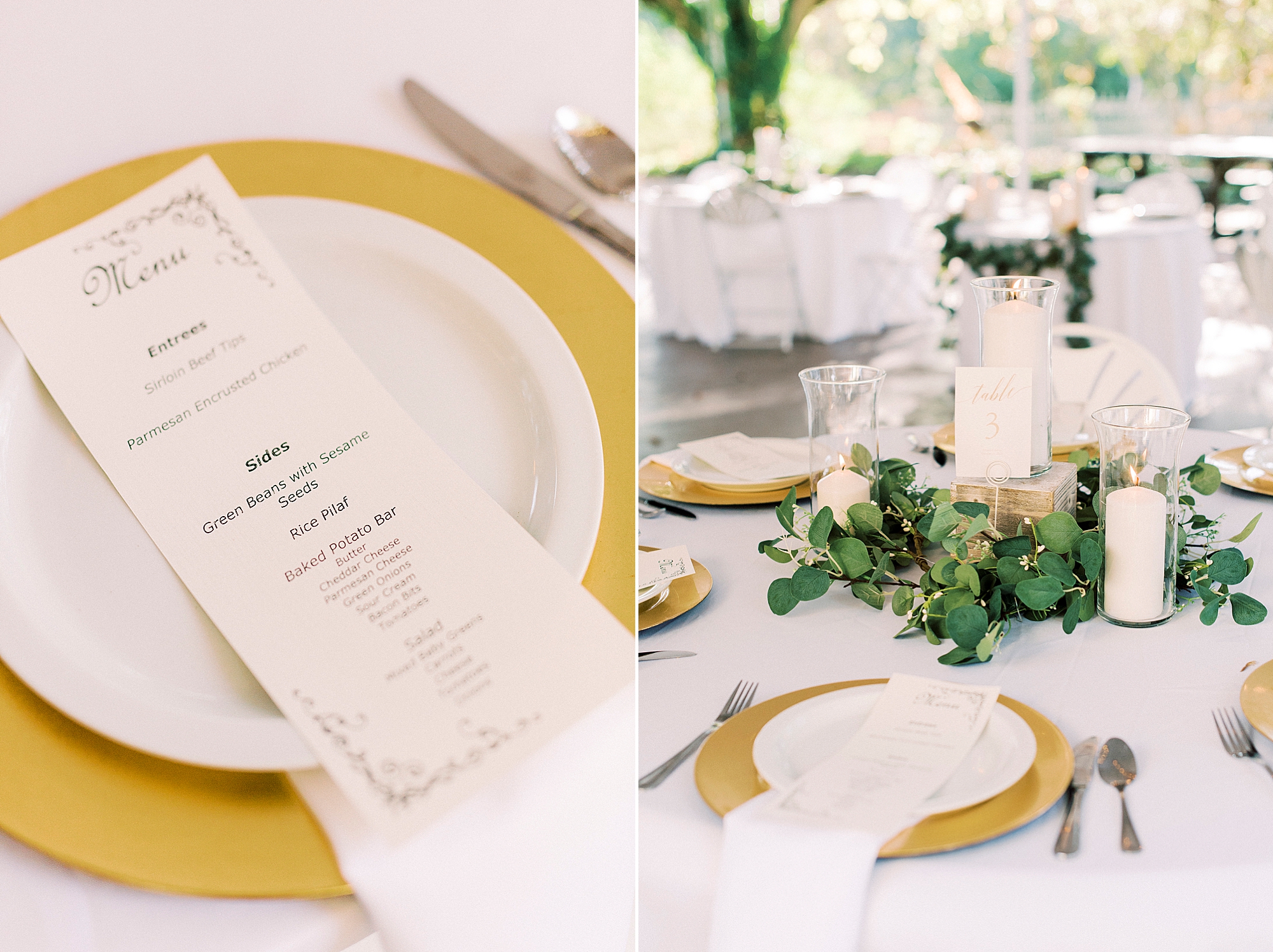 gold and white details for NC wedding reception