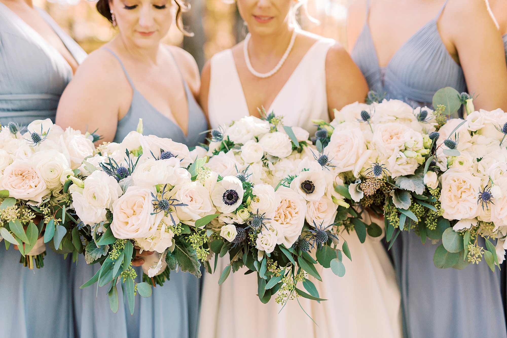 closeup of bride and bridesmaids' bouquets