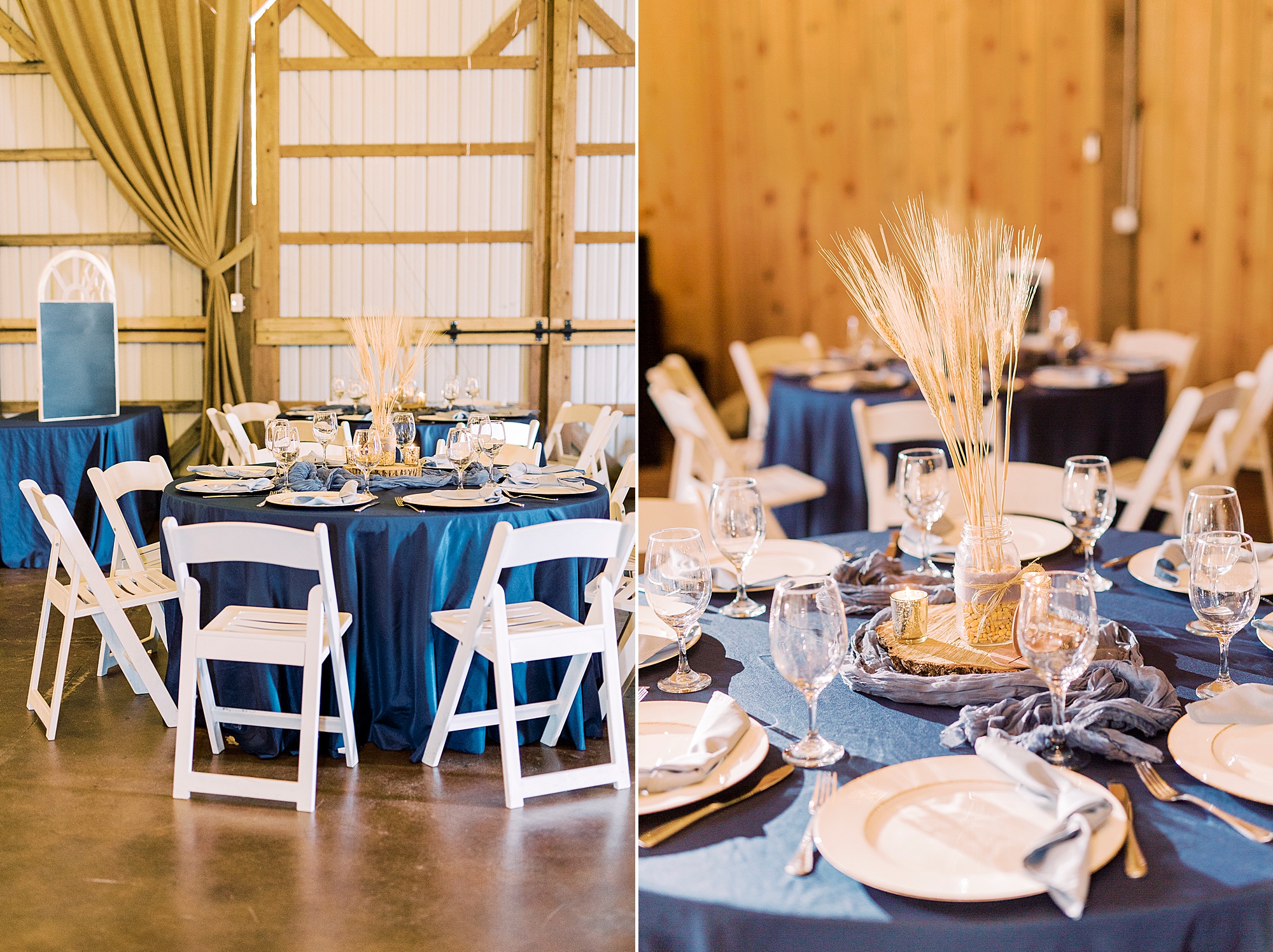 blue and white details for fall wedding at the Farm at Brusharbor