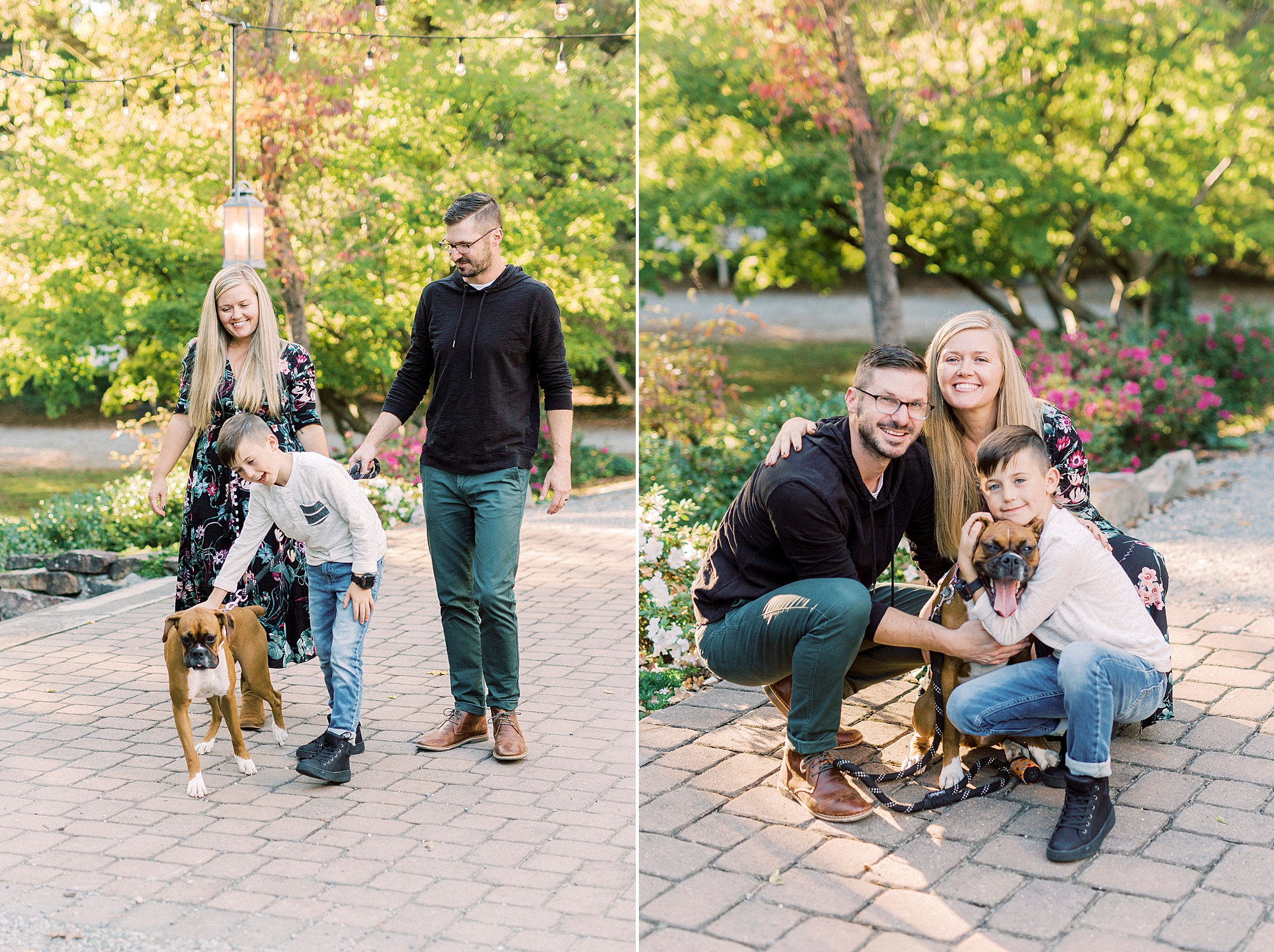 parents pose with dog and son during Ritchie Hill family photos