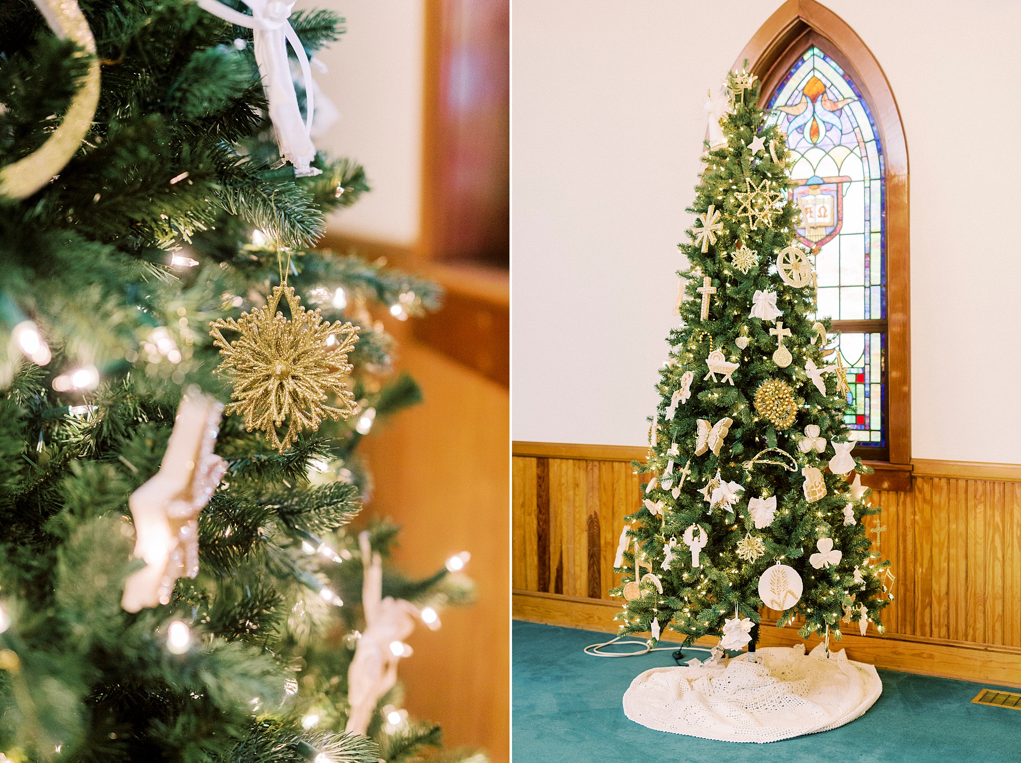 Christmas tree in church for winter wedding