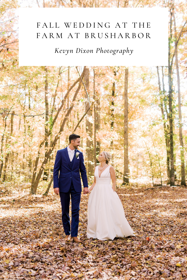 Fall Wedding at The Farm at Brusharbor in Concord, NC with blue details photographed by NC wedding photographer Kevyn Dixon Photography