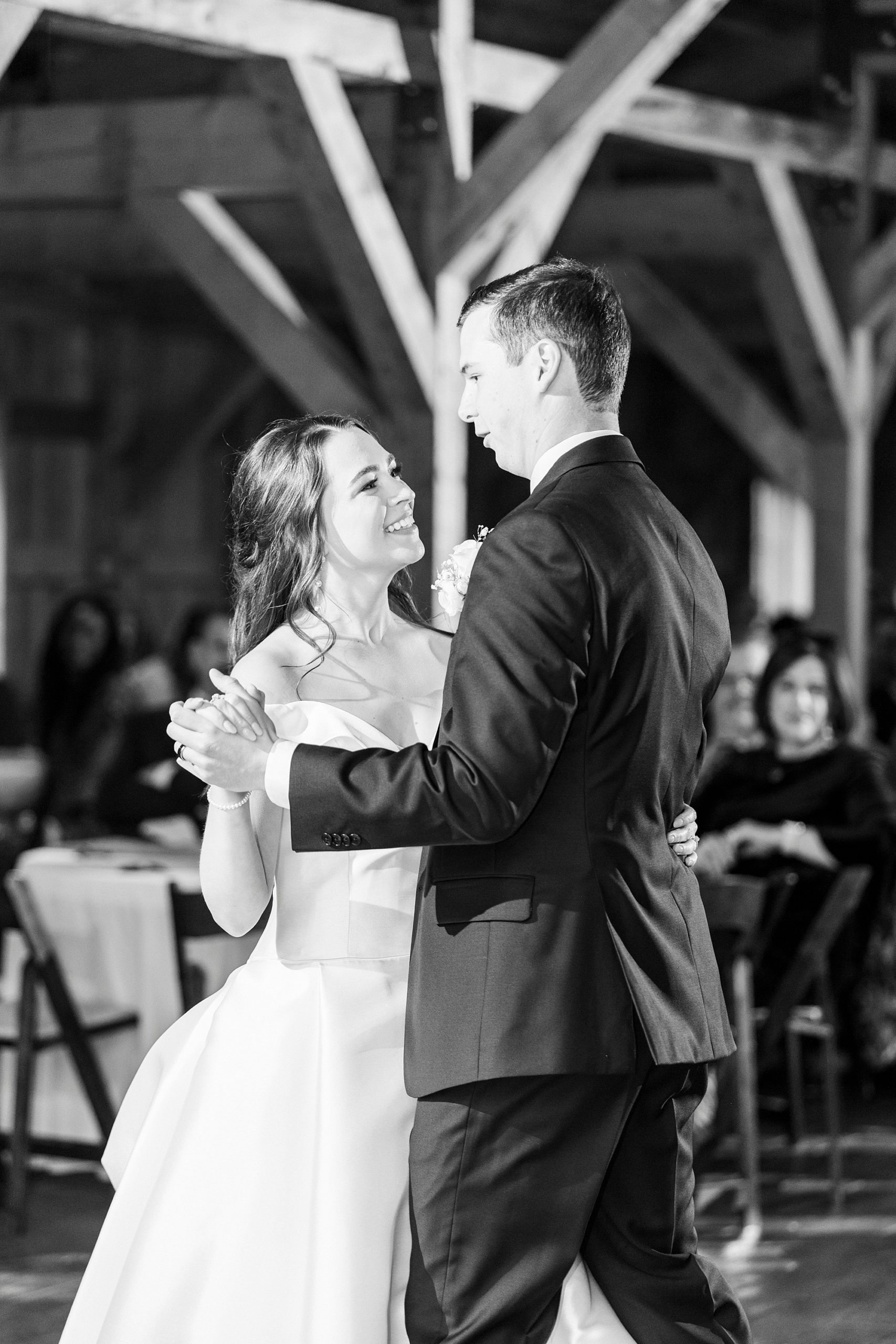 newlyweds have first dance at The Farm at Brusharbor
