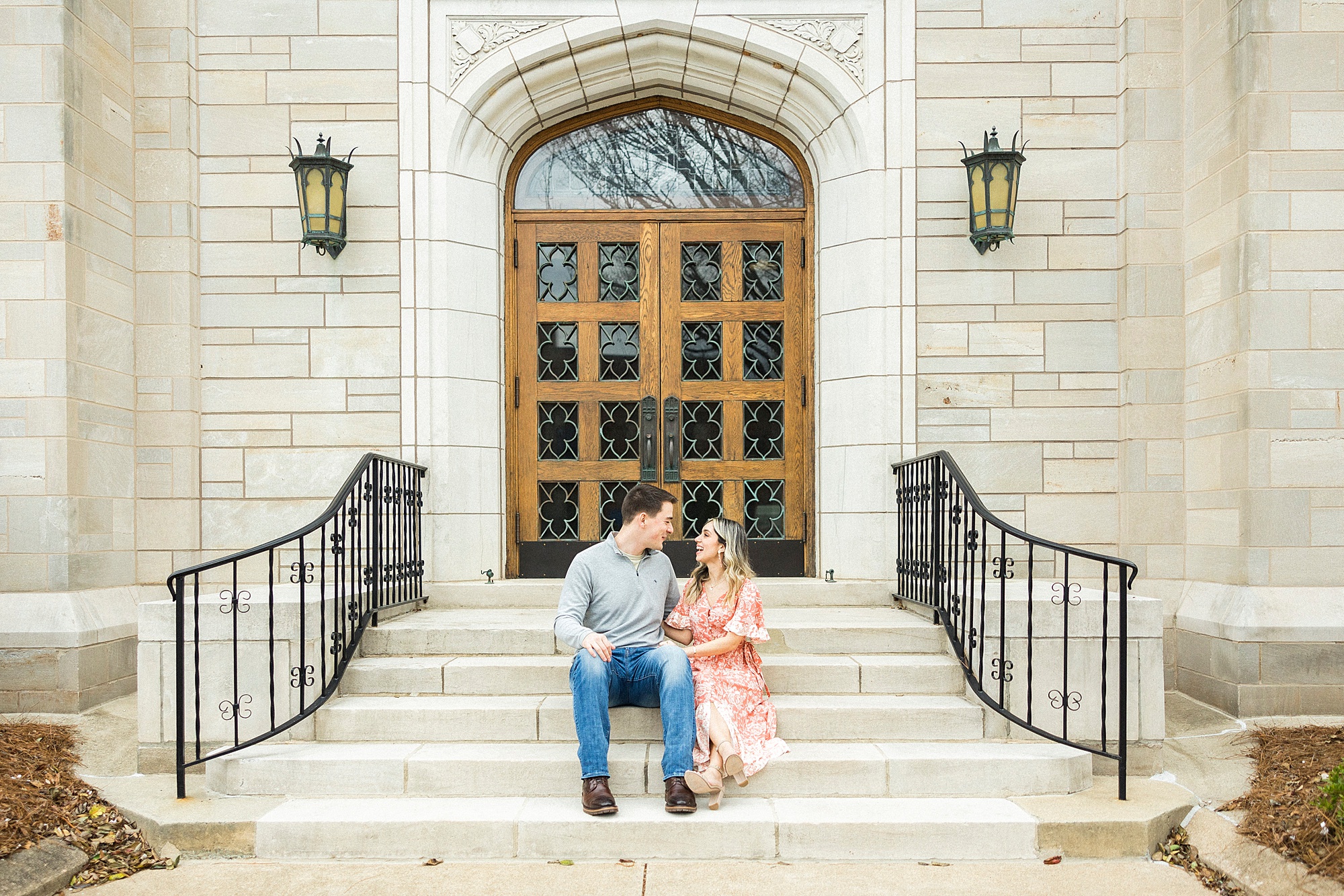 Downtown Concord engagement session on steps of church