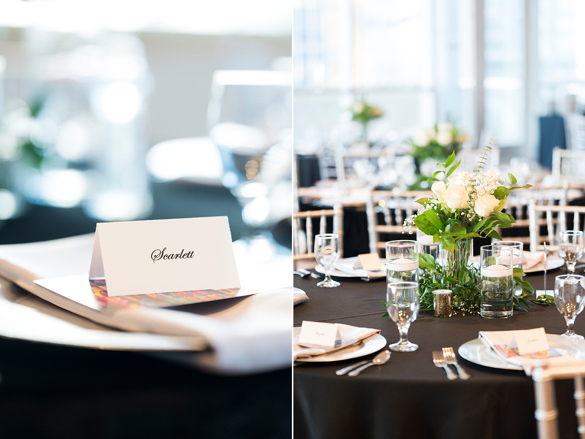 elegant place settings at Mint Museum Uptown wedding reception