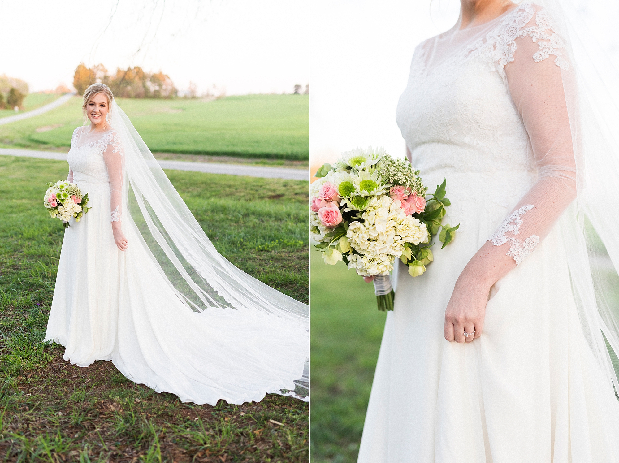 spring bridal portraits on farm property in Mooresville NC