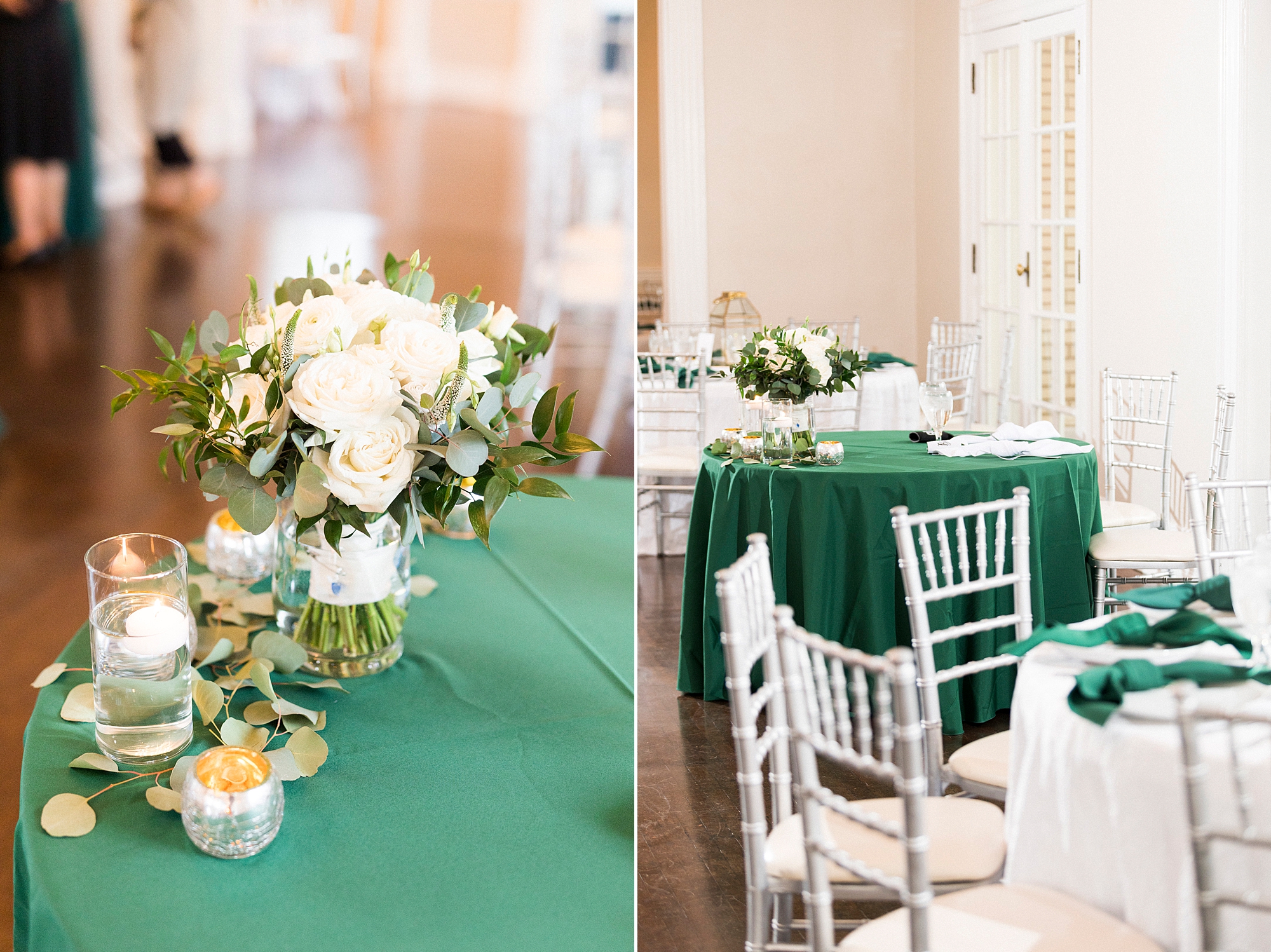 spring wedding at Separk Mansion with green and white details 