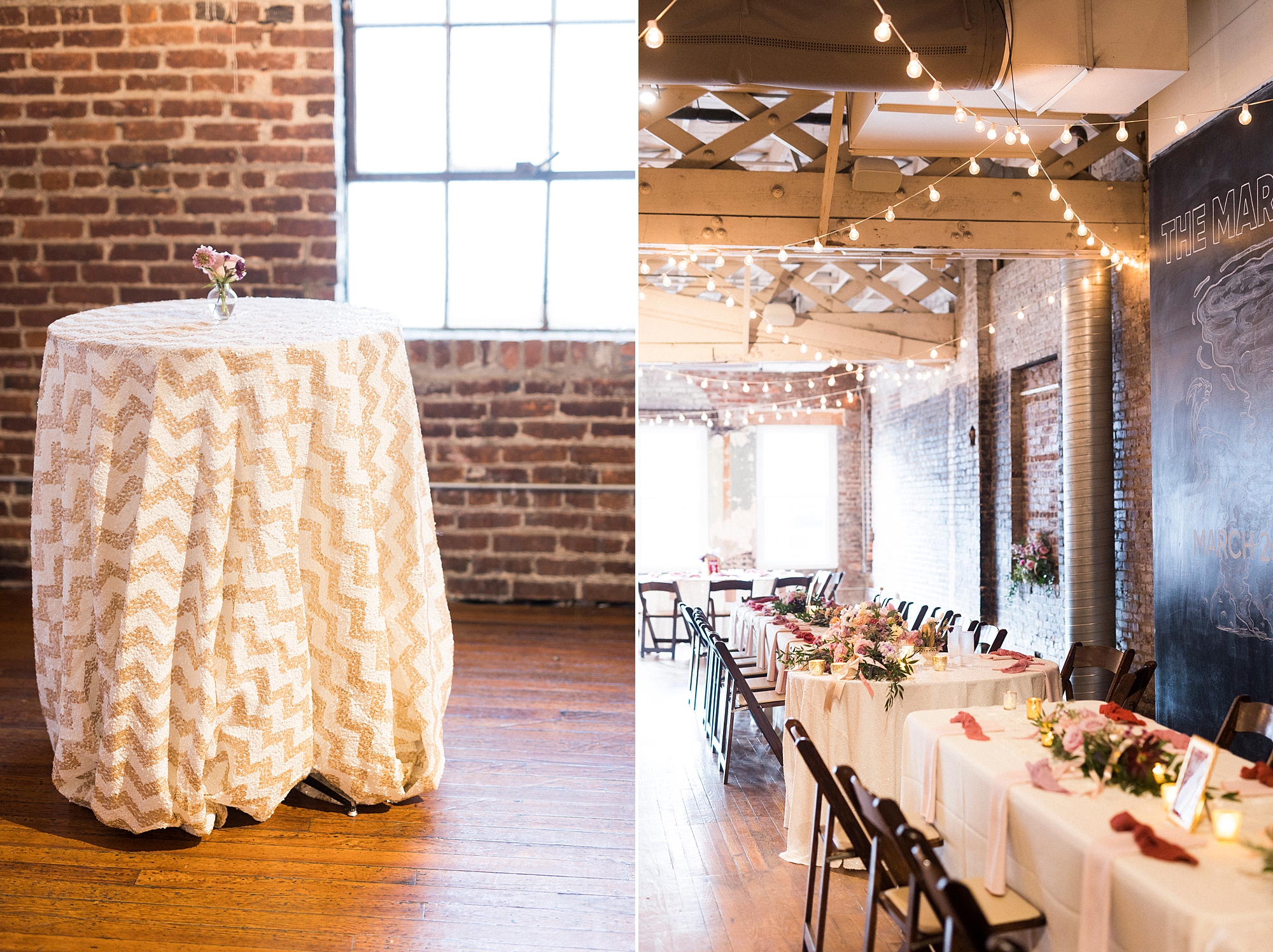 spring wedding reception at the Stockroom at 230 with pink and gold details