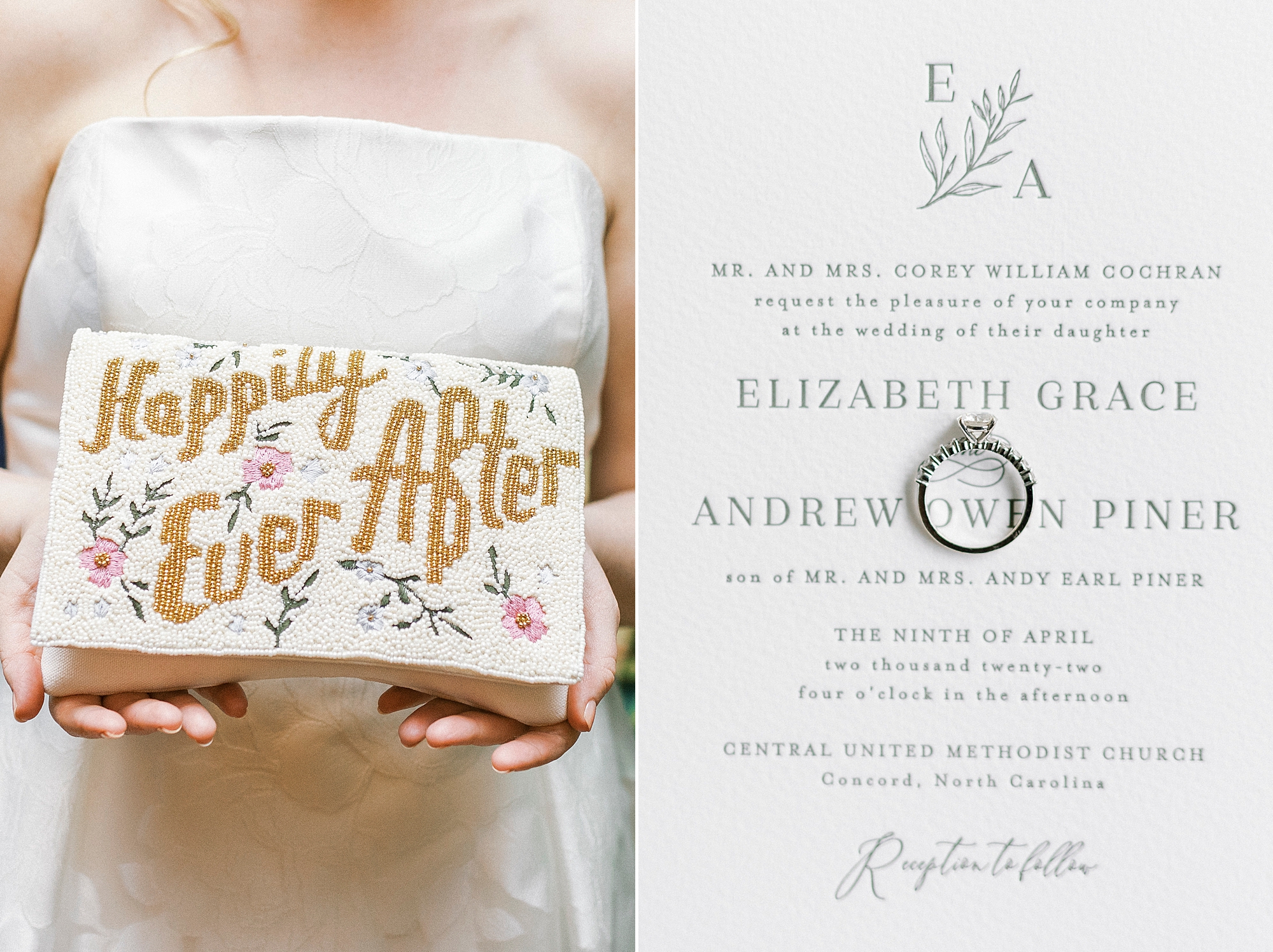 bride holds box that says "happily ever after"