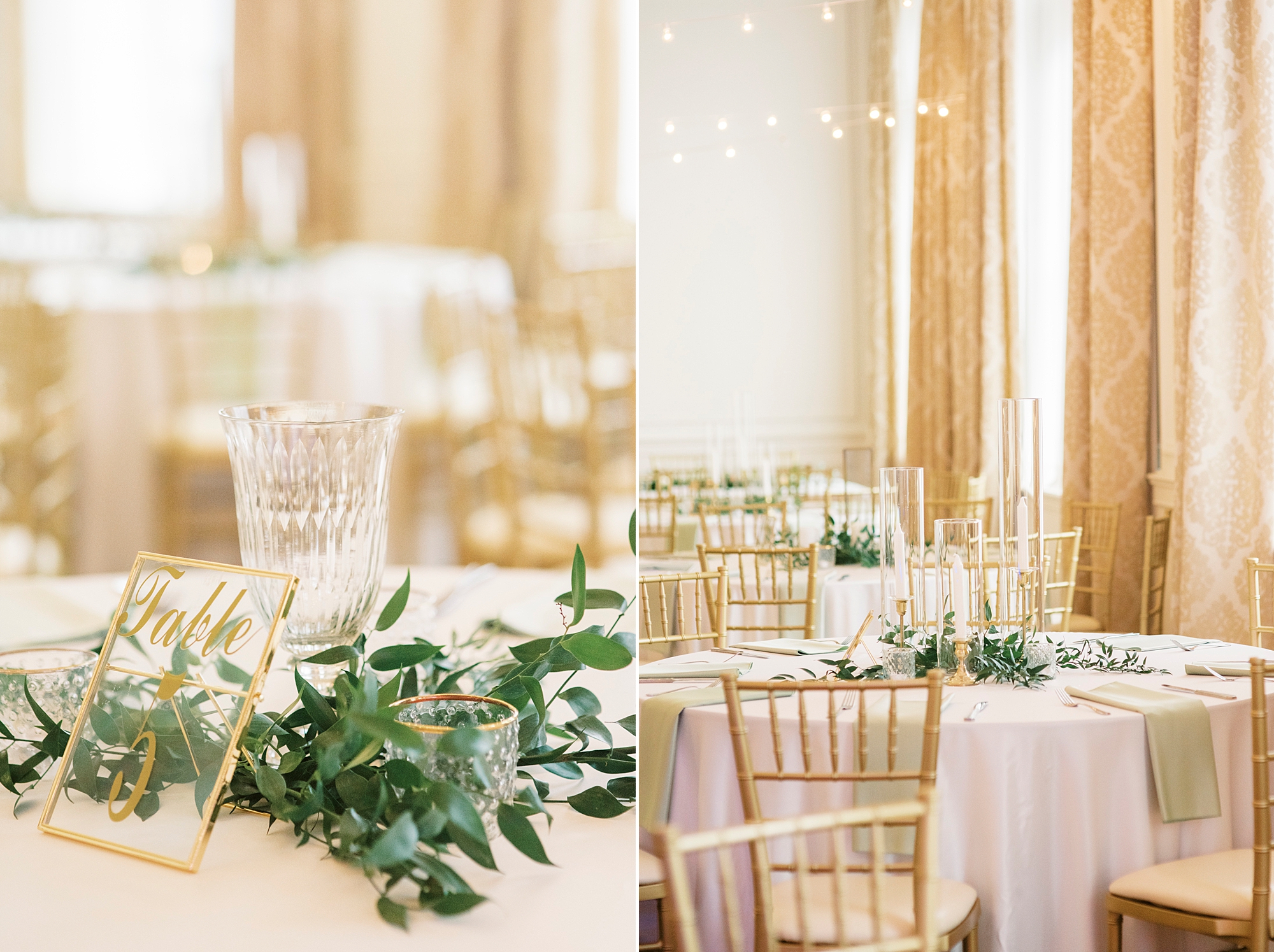 spring wedding reception centerpieces with gold and green