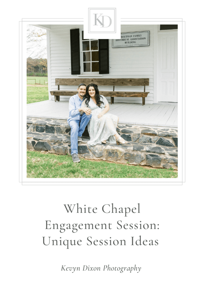 White chapel engagement session for couple on family property in Troutman NC photographed by NC photographer Kevyn Dixon Photography