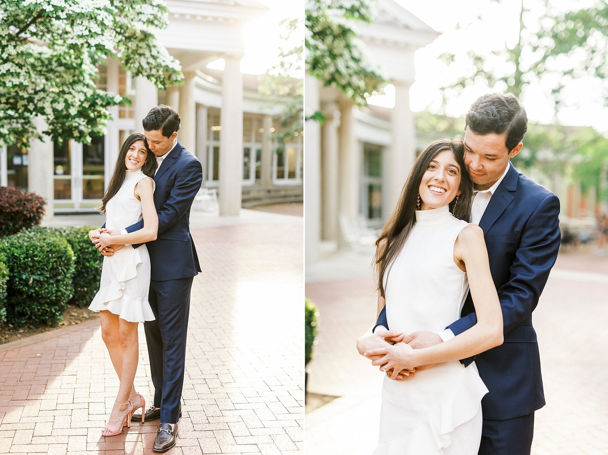 bride and groom laugh hugging during Charlotte NC engagement session