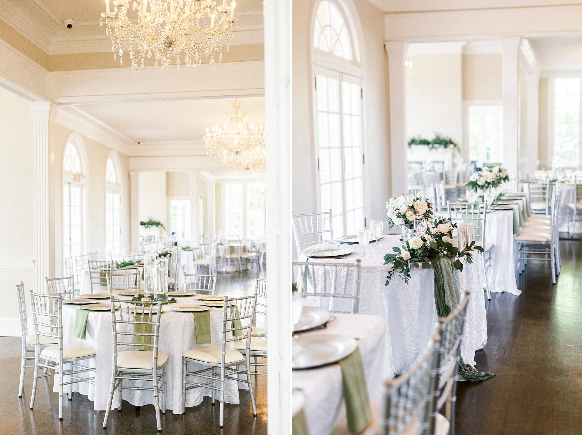 Separk Mansion wedding reception with ivory and greenery details 