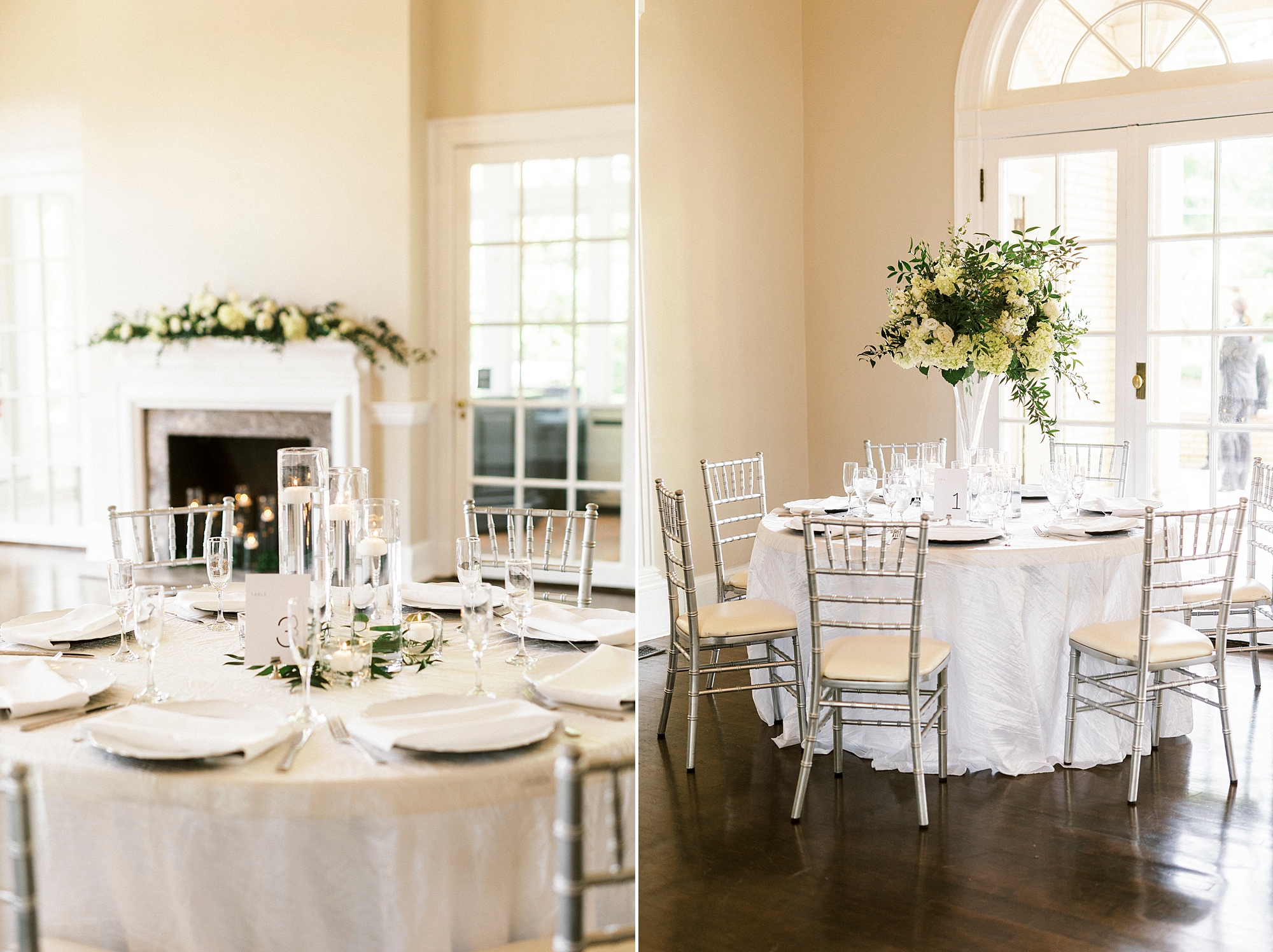spring Separk Mansion wedding reception with green and white decor
