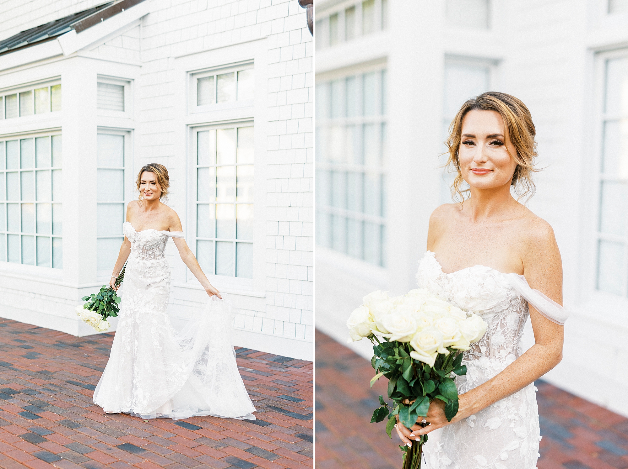 sunset Trump National Golf Club bridal portraits by white wall