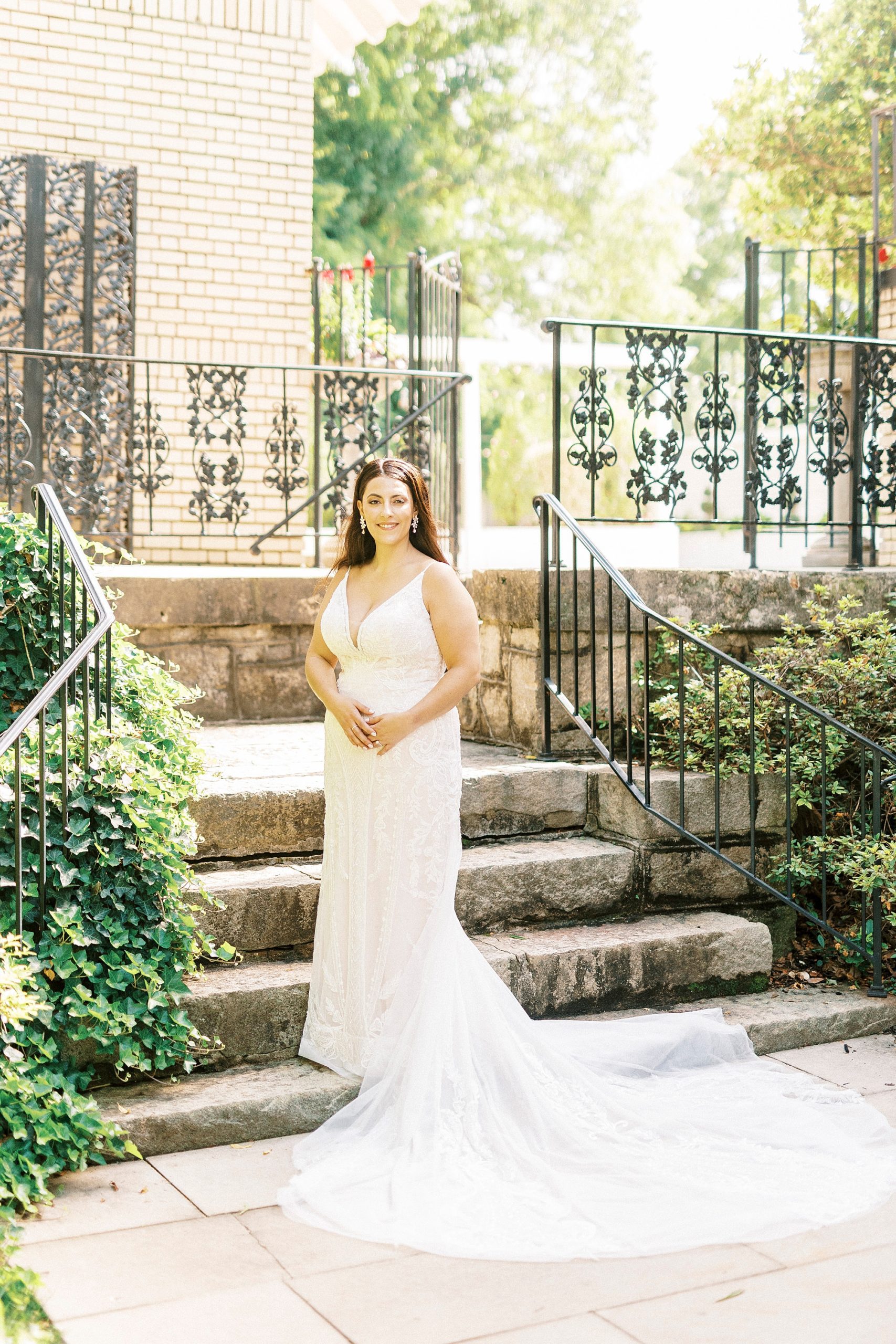 bridal portrait by steps at Separk Mansion