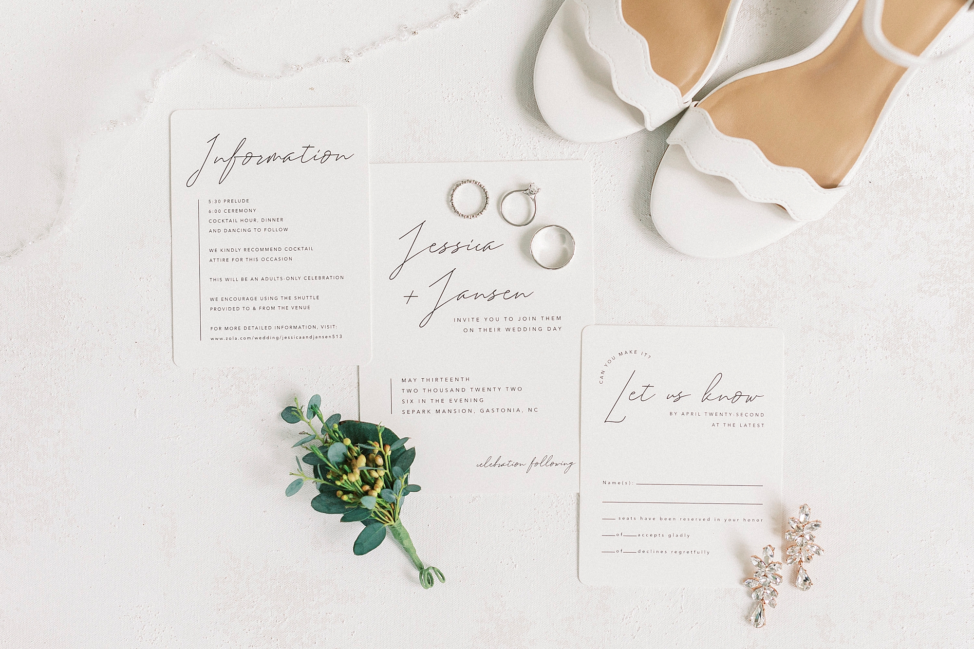 classic black and white invitation suite for summer wedding at Separk Mansion