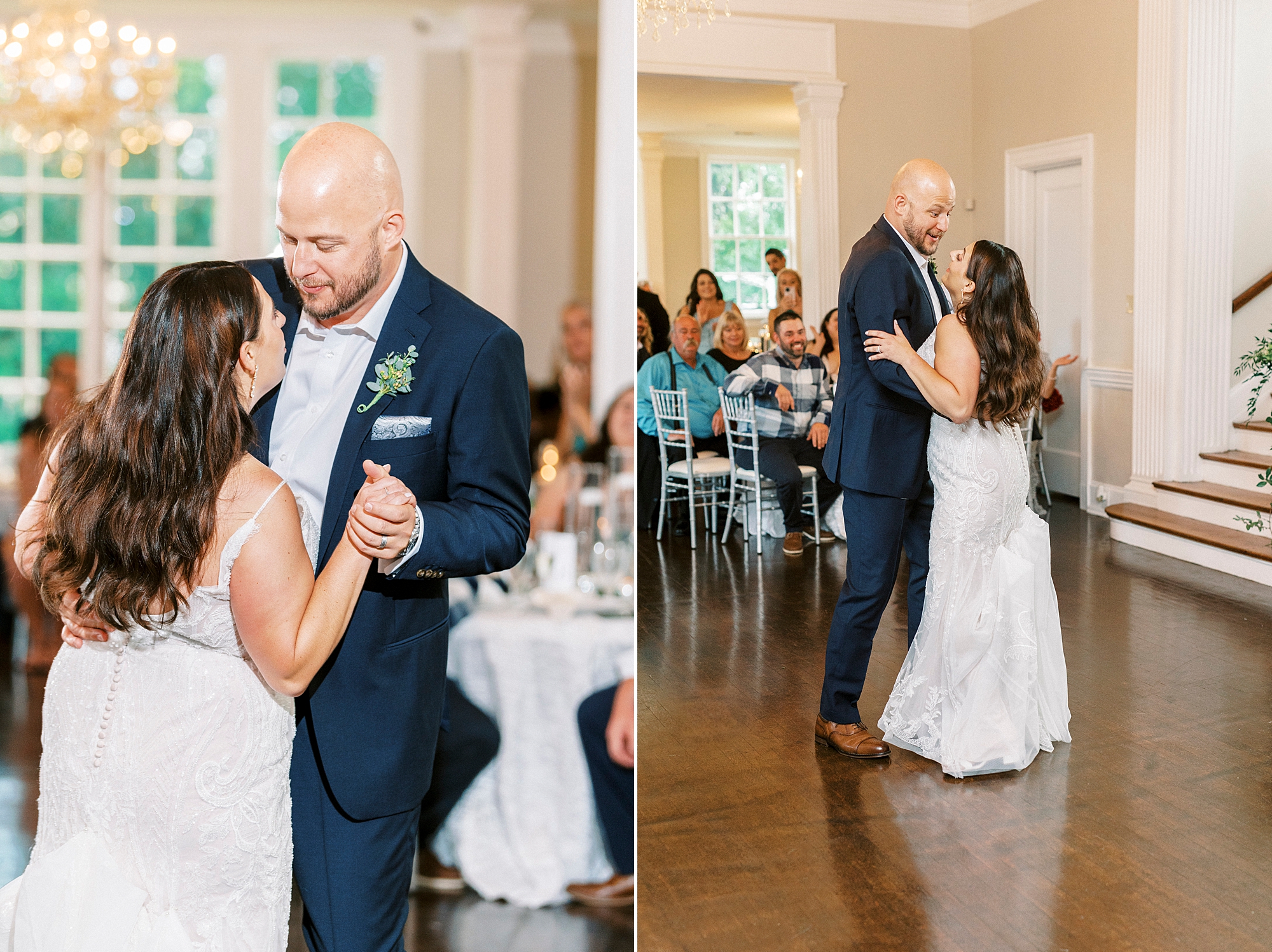 bride and groom have first dance during NC wedding reception