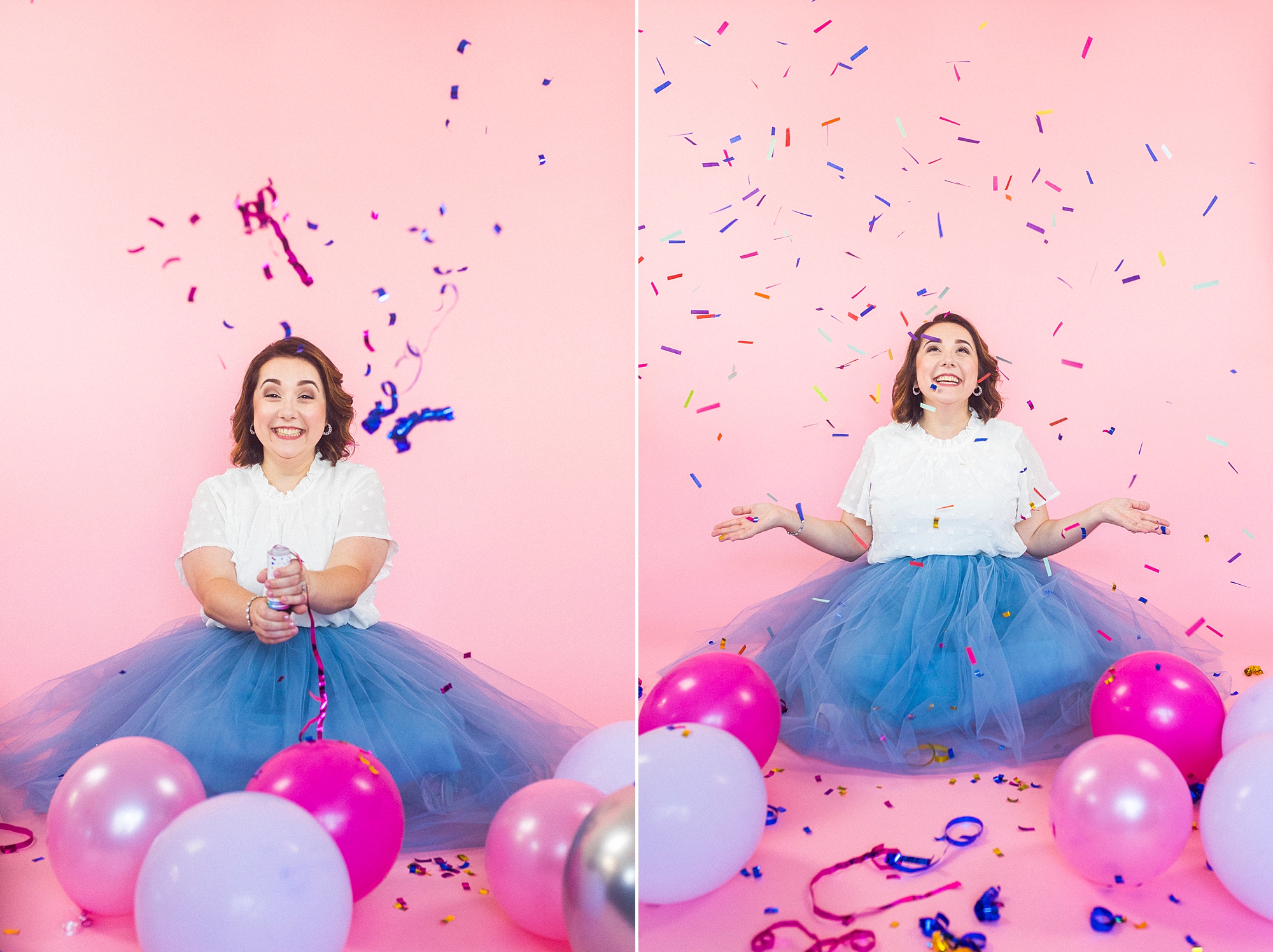 woman tosses confetti during birthday photos 