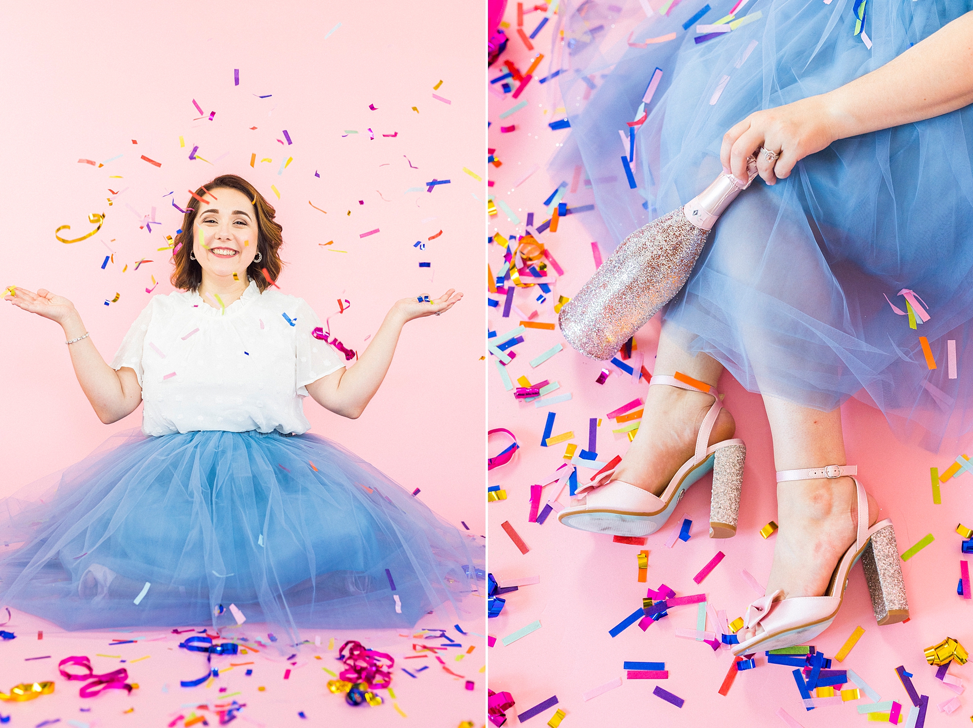 woman tosses confetti during 30th birthday portraits