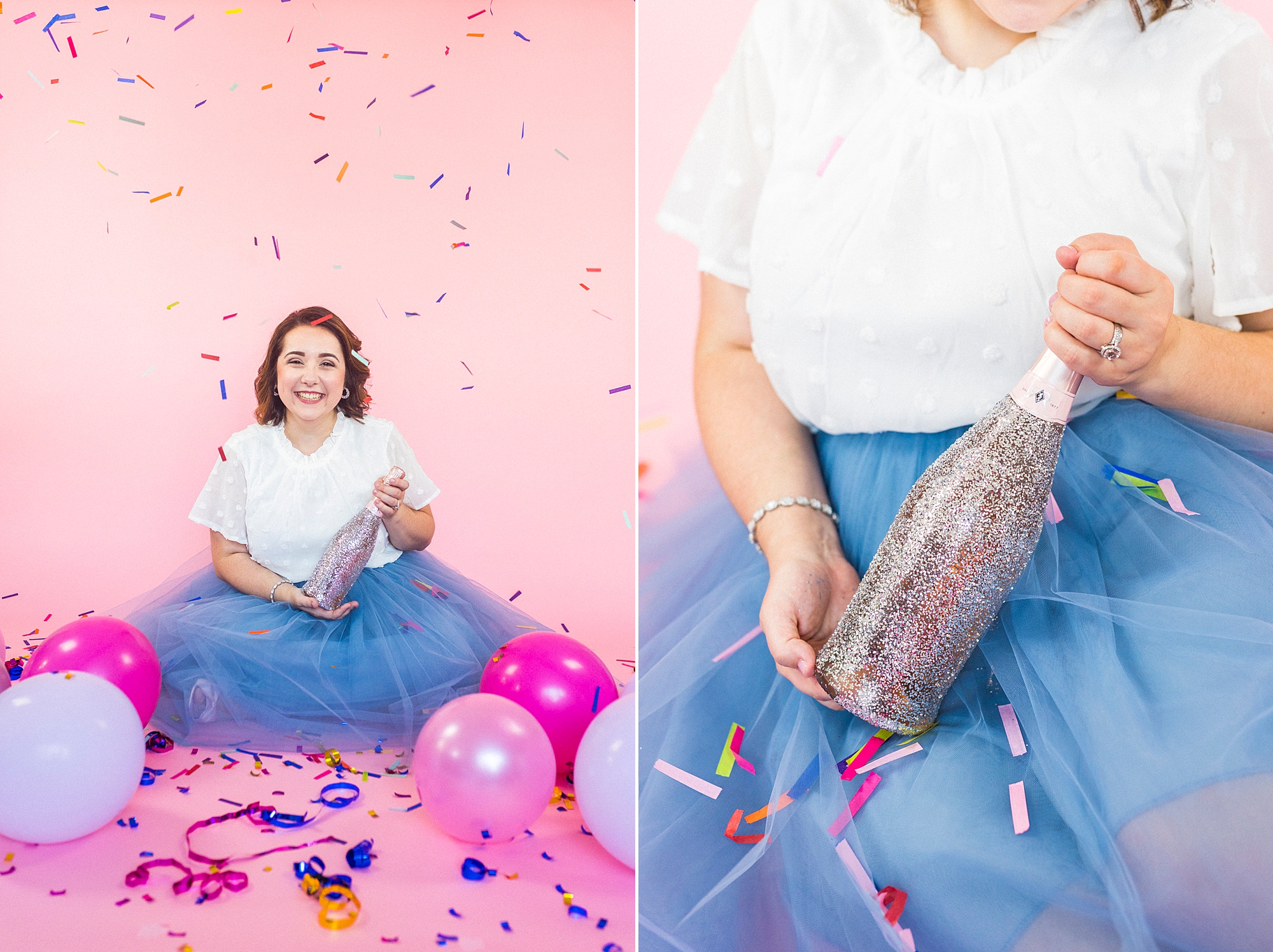 birthday girl holds confetti during 30th birthday portraits