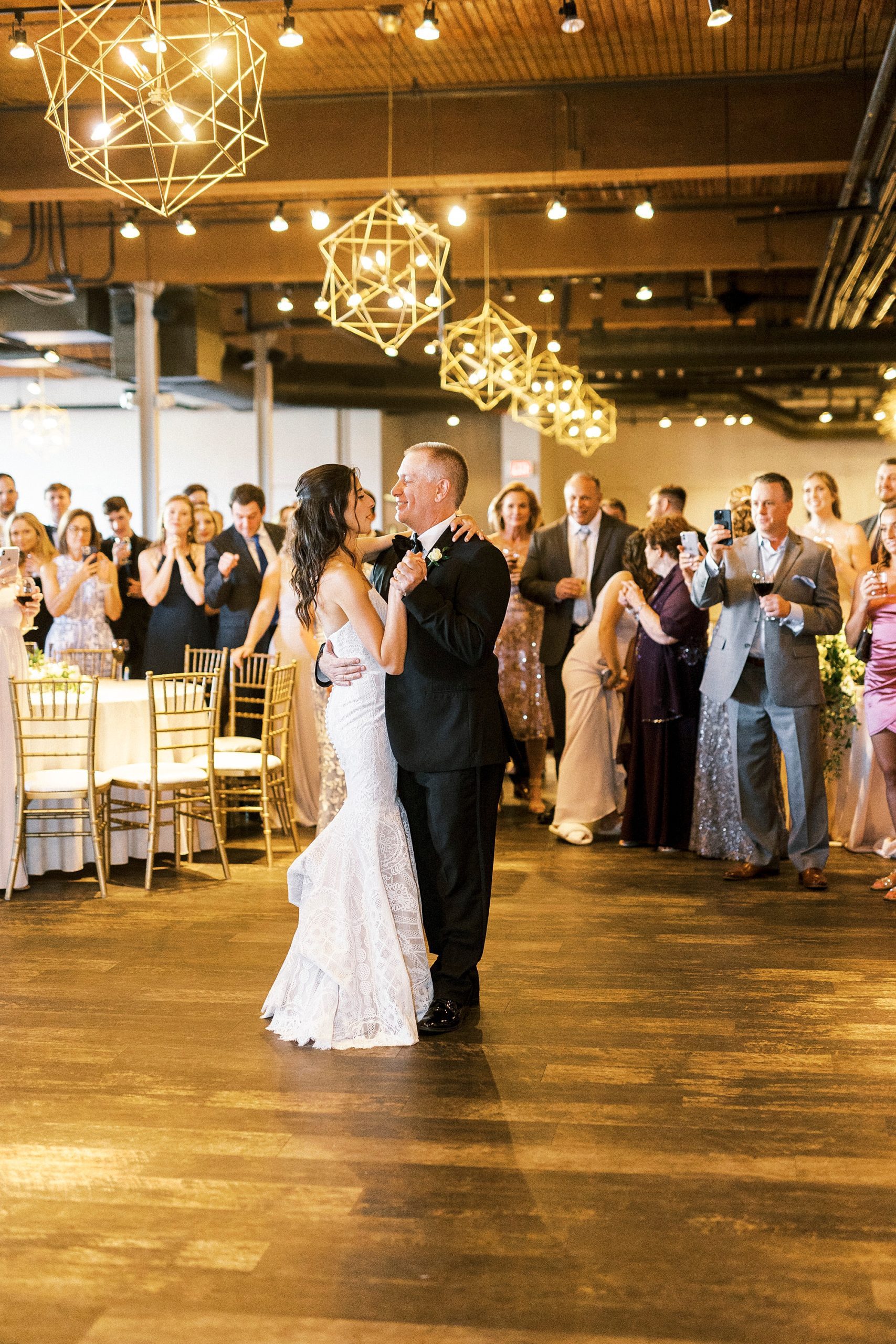bride and dad dance during wedding reception in Charlotte NC