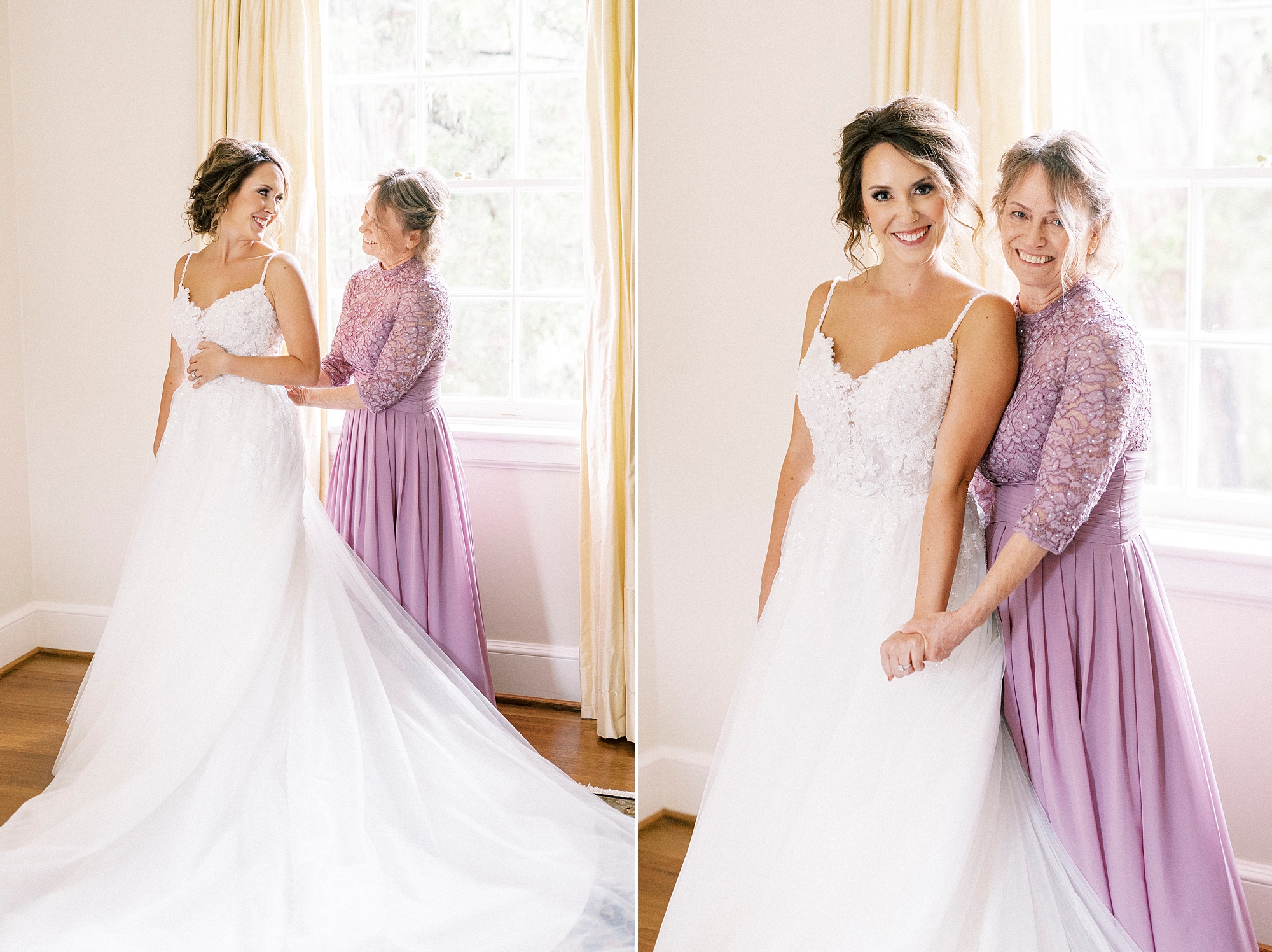 bride and mother hug during portraits at Boxwood Estate