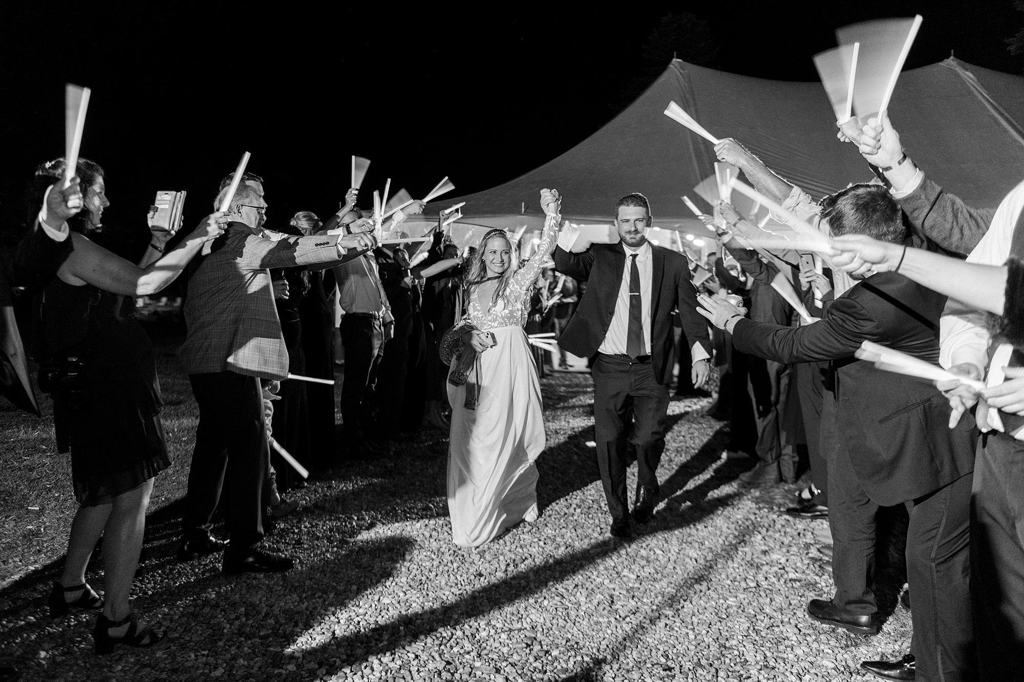 sparkler exit for bride and groom leaving Blowing Rock NC wedding reception