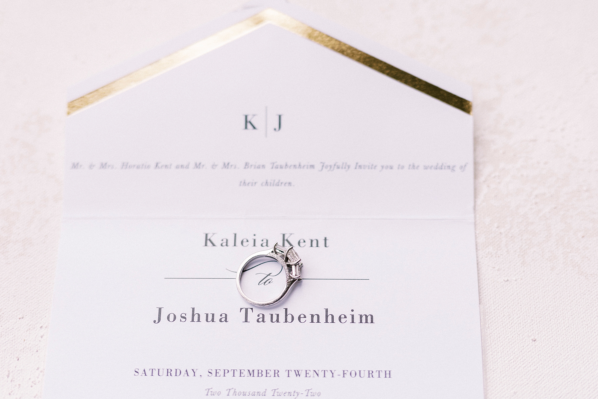 invitation with gold edging for fall wedding