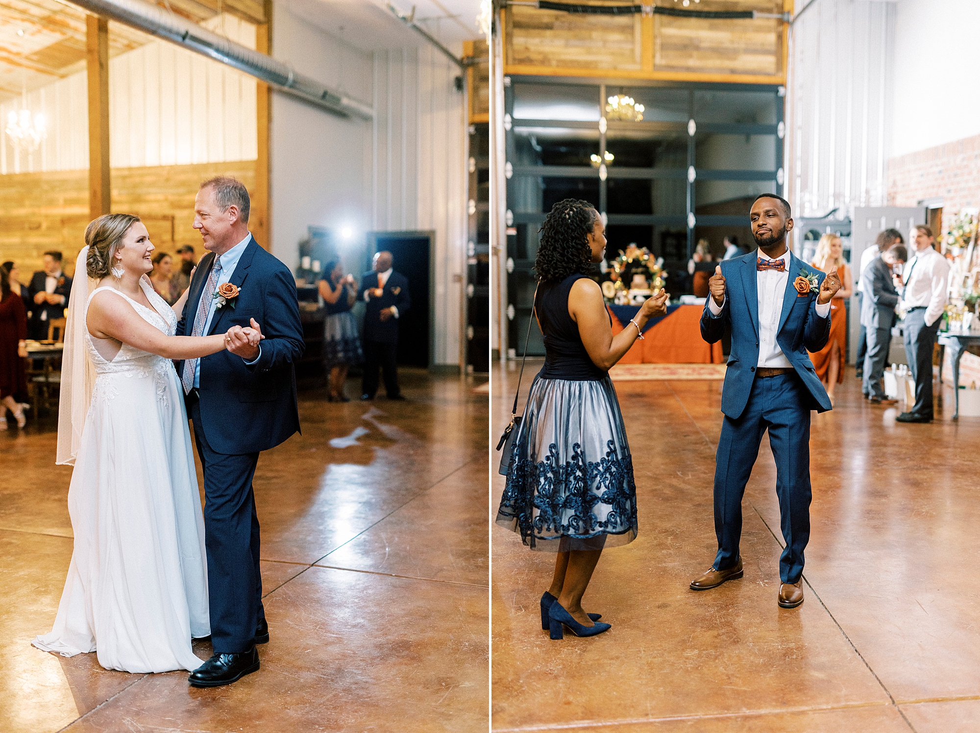 newlyweds dance with parents during Bella Terra Inc. wedding reception 