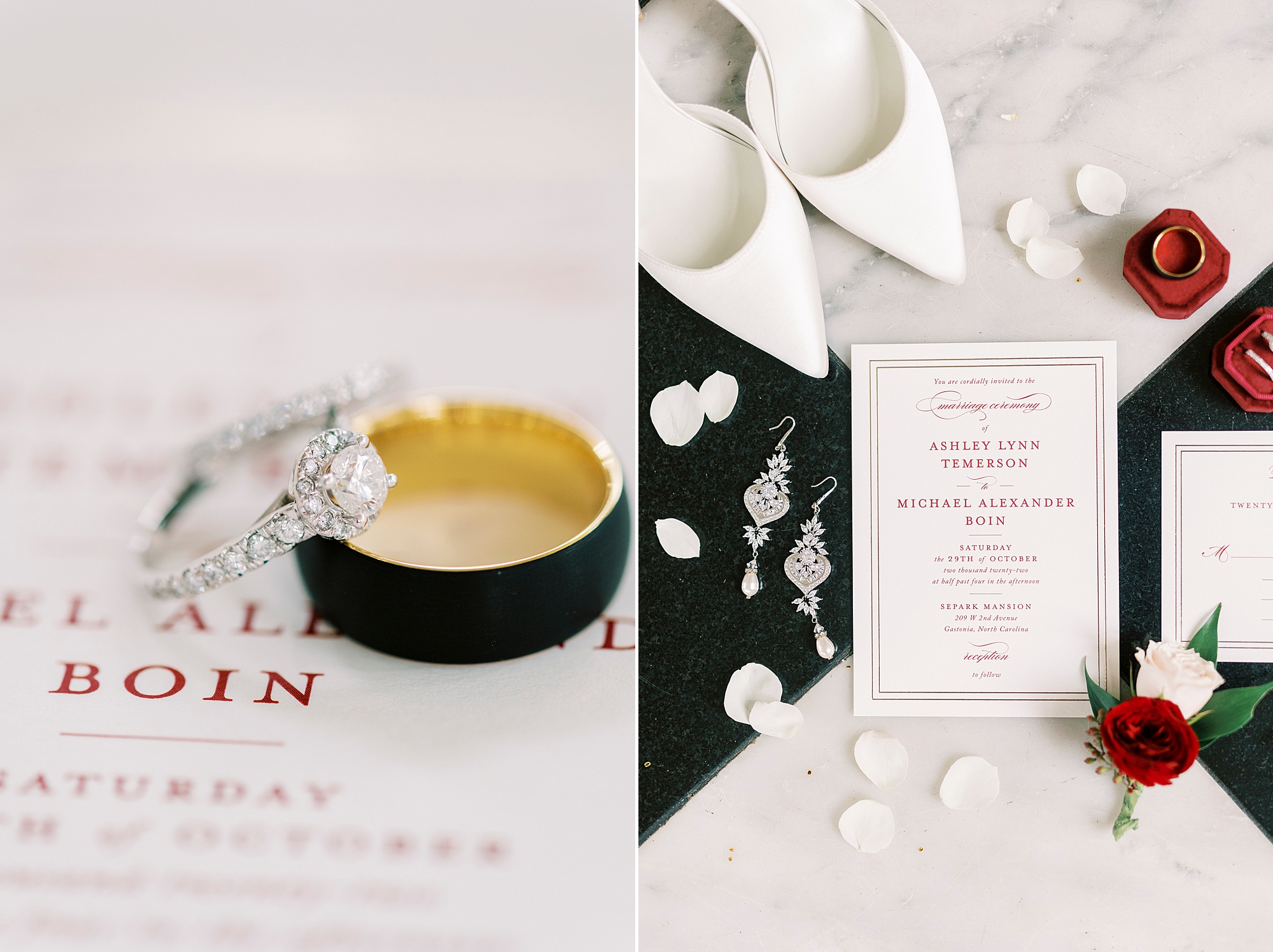 rings and invitation suite for fall wedding at Separk Mansion