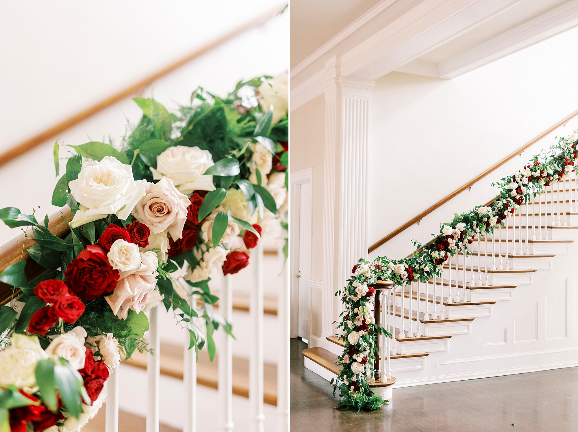 pink and red rose garland for staircase in Separk Mansion 