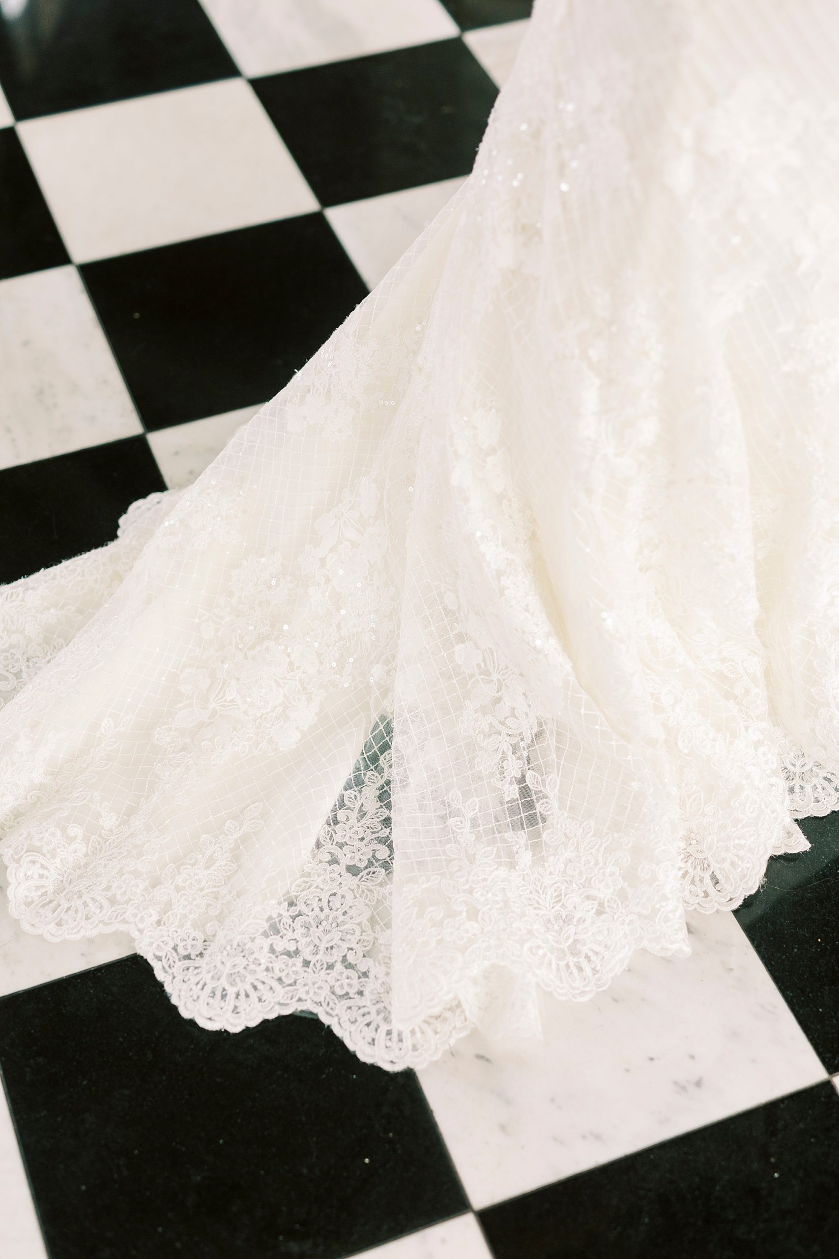 lace detail on bride's wedding dress skirt 