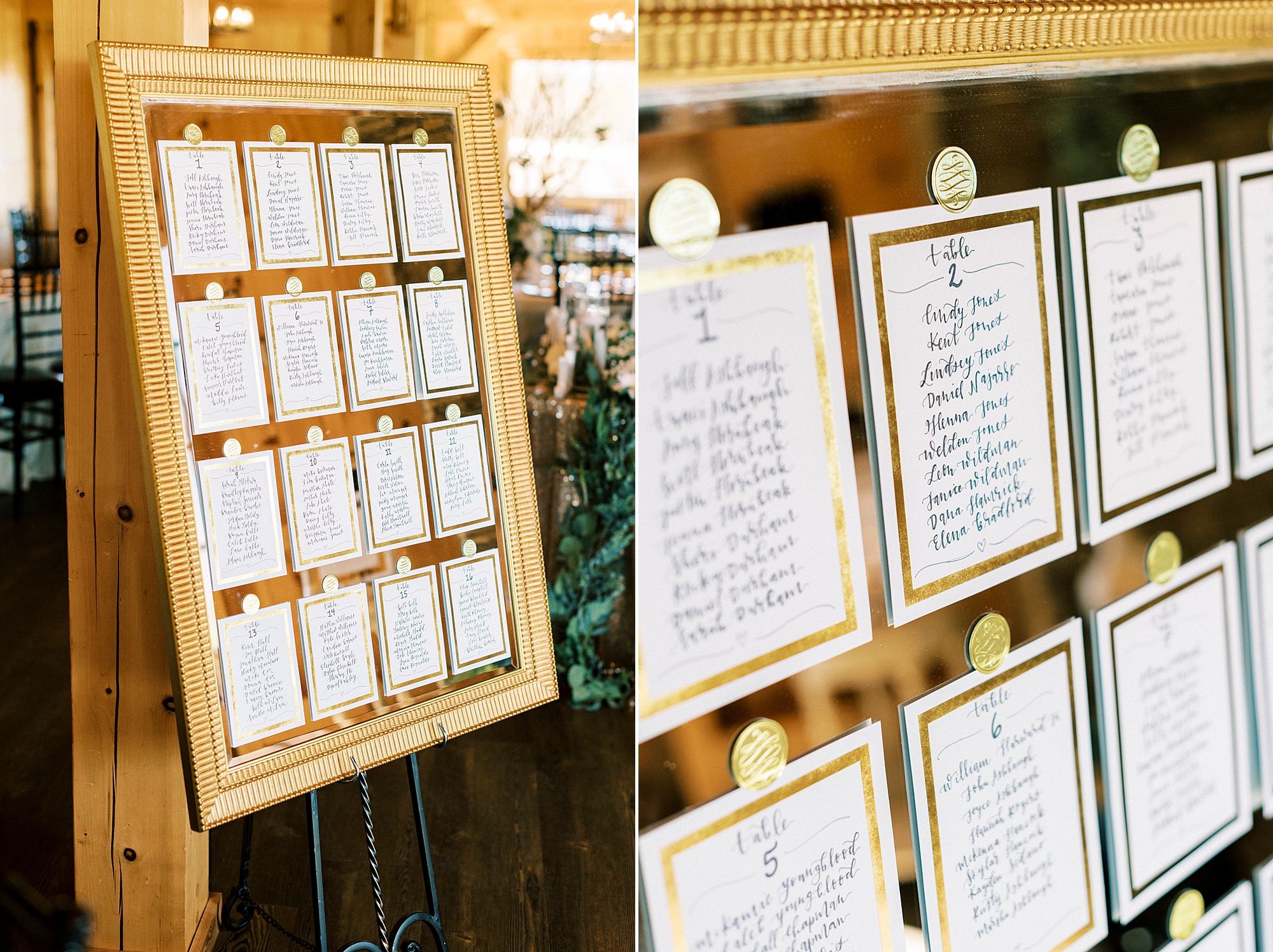 seating chart in gold frame
