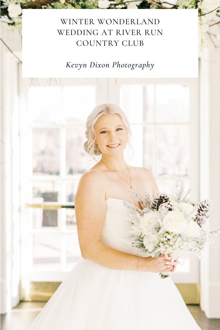 Winter Wonderland Wedding at River Run Country Club with blue, silver, and white details photographed by NC wedding photographer Kevyn Dixon