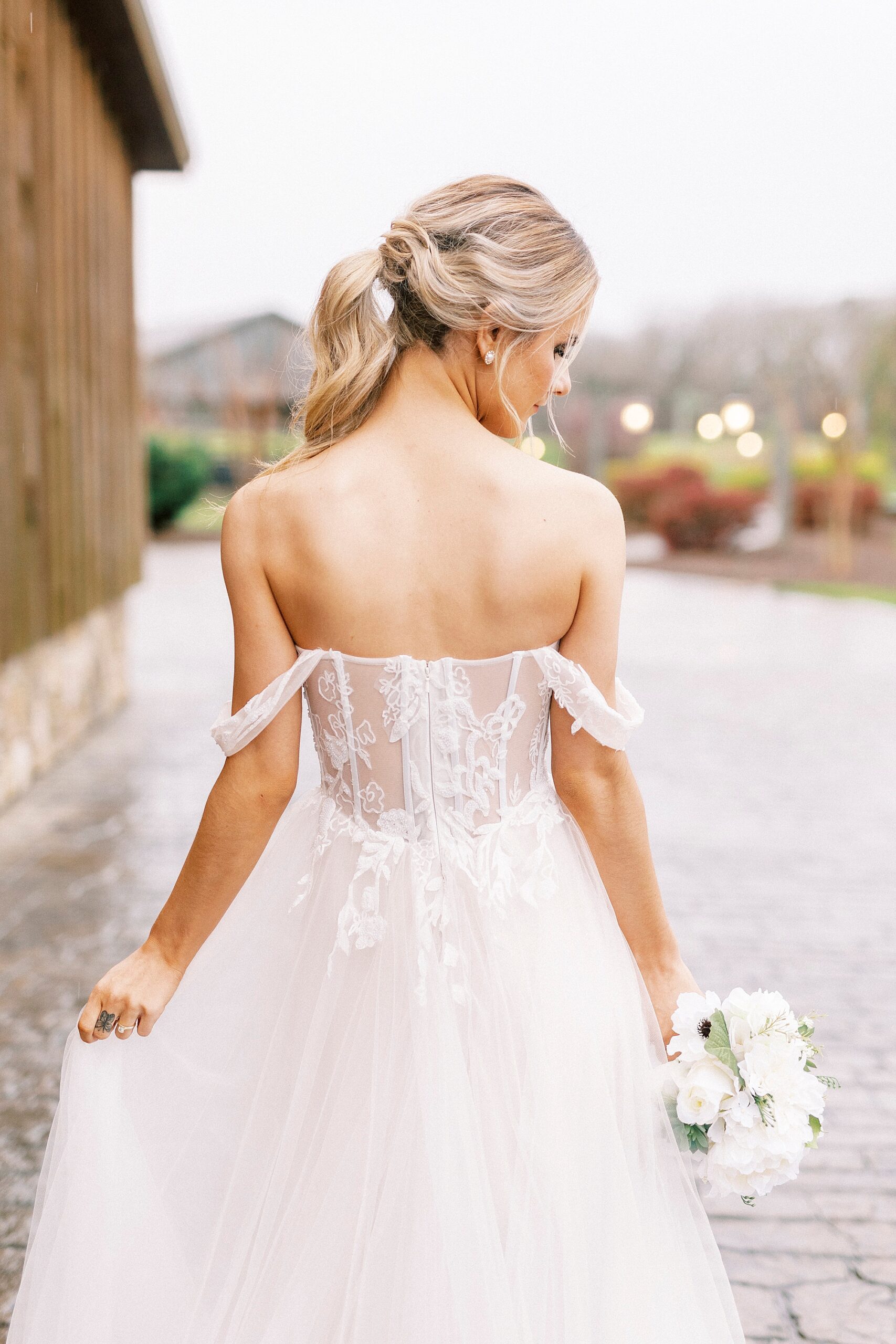 back of wedding gown with corset bodice 
