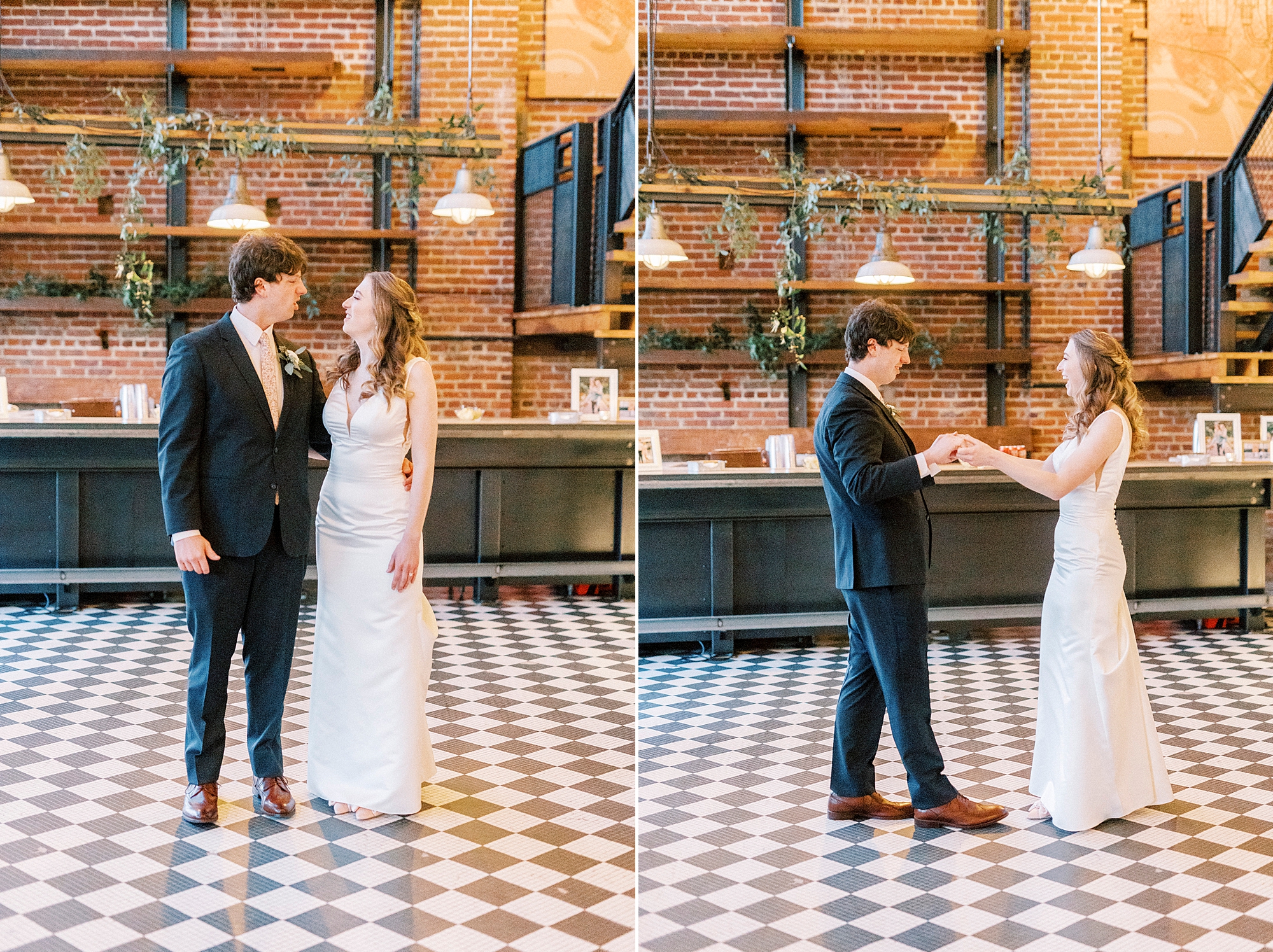 bride and groom enter dance floor for Greensboro NC wedding reception 