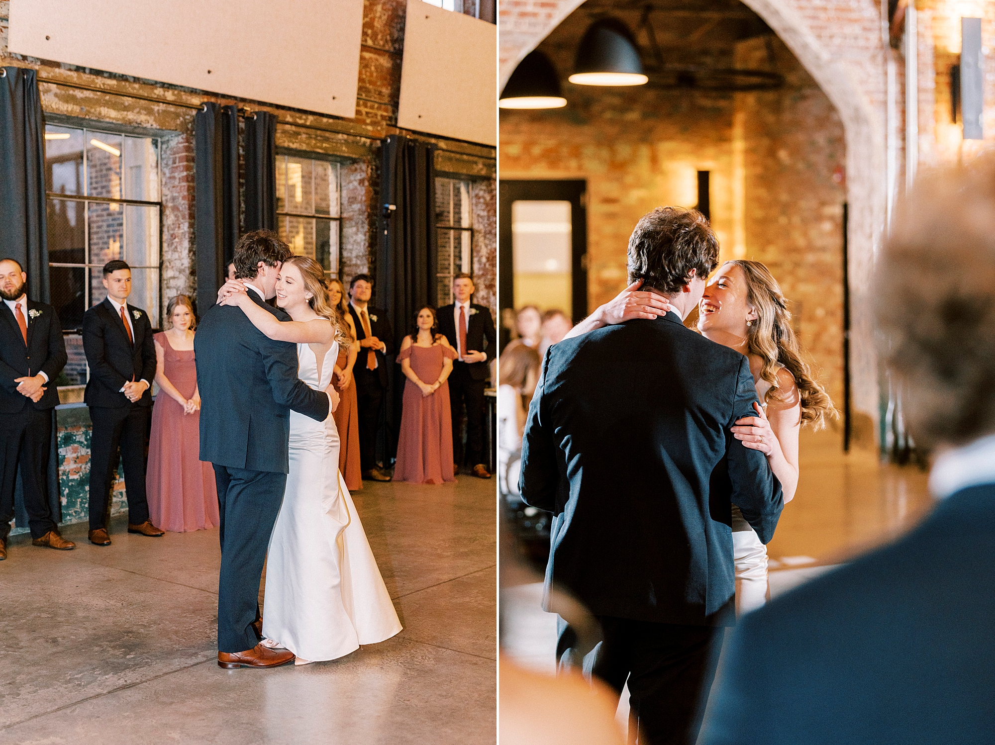 bride and groom have first dance during Greensboro NC wedding reception 