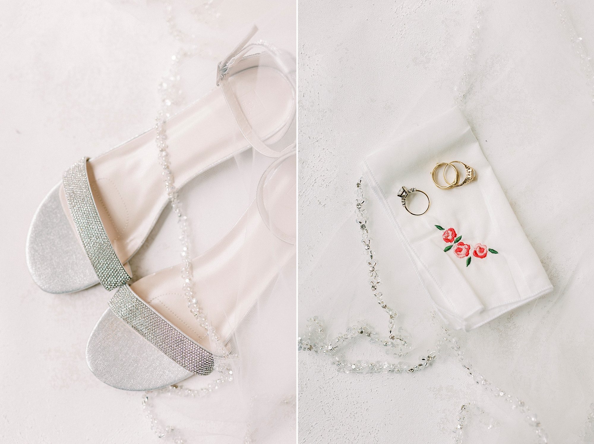 bride's silver shoes and clutch for NC wedding day 