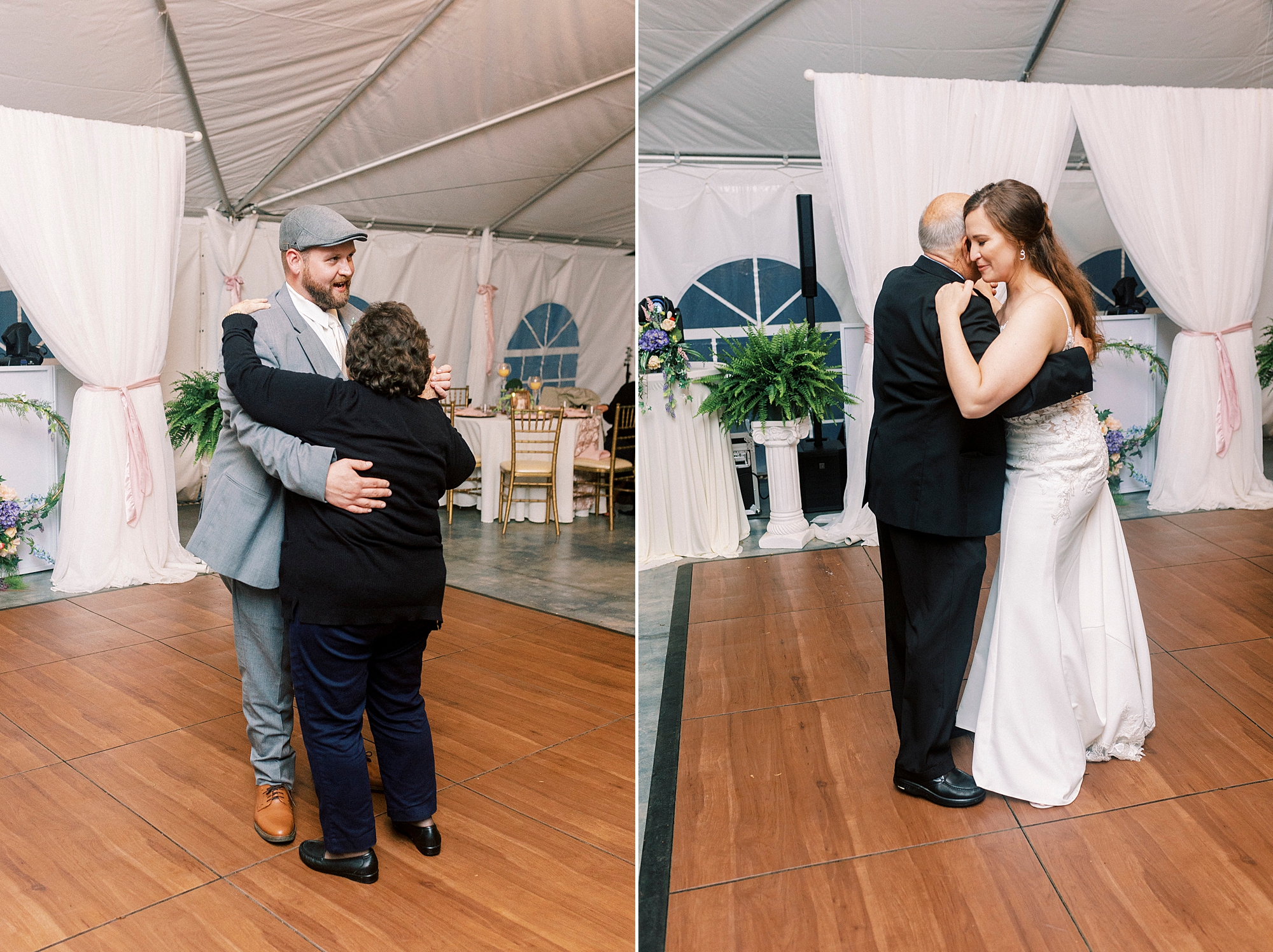 bride and groom dance with parents during Charlotte NC wedding reception 