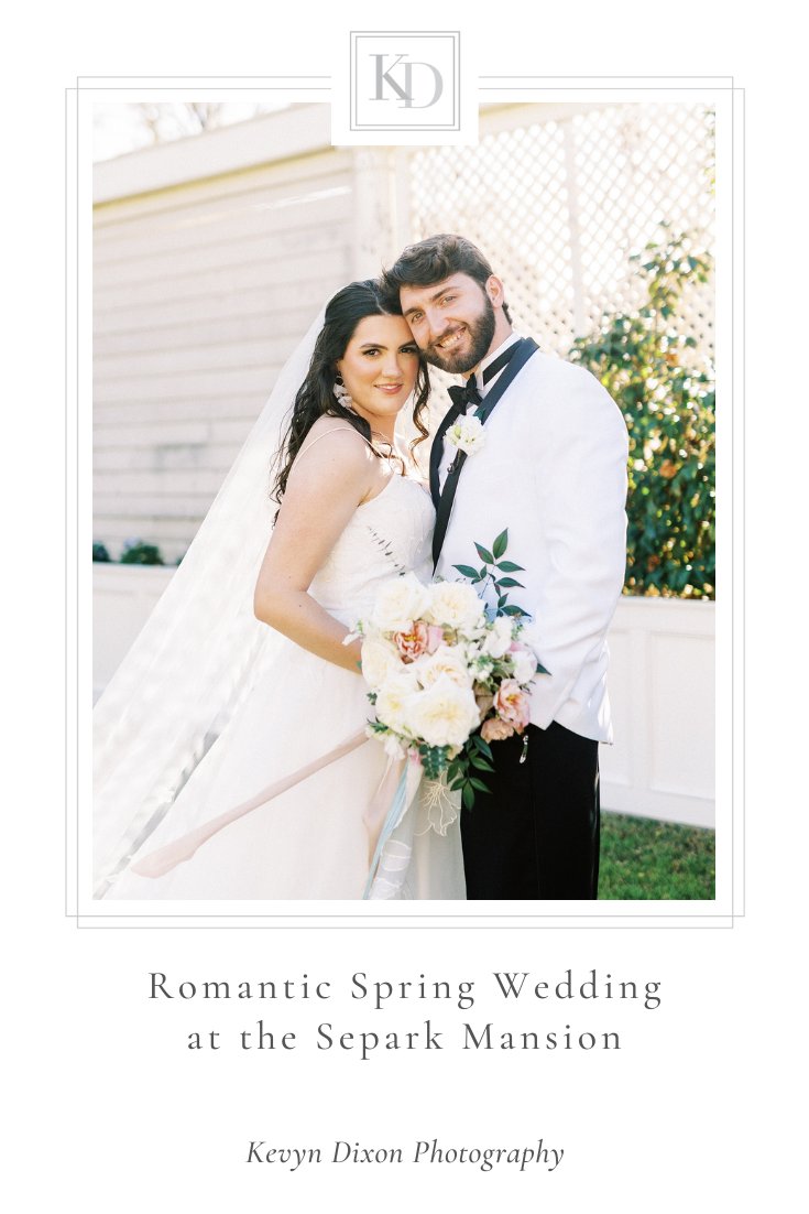 Elegant spring Separk Mansion wedding with floral arch for ceremony in Gastonia NC with Kevyn Dixon Photography