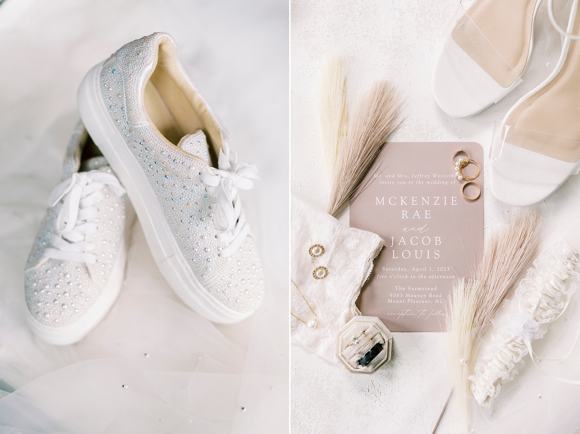 bride's shoes and stationery set for The Farmstead wedding