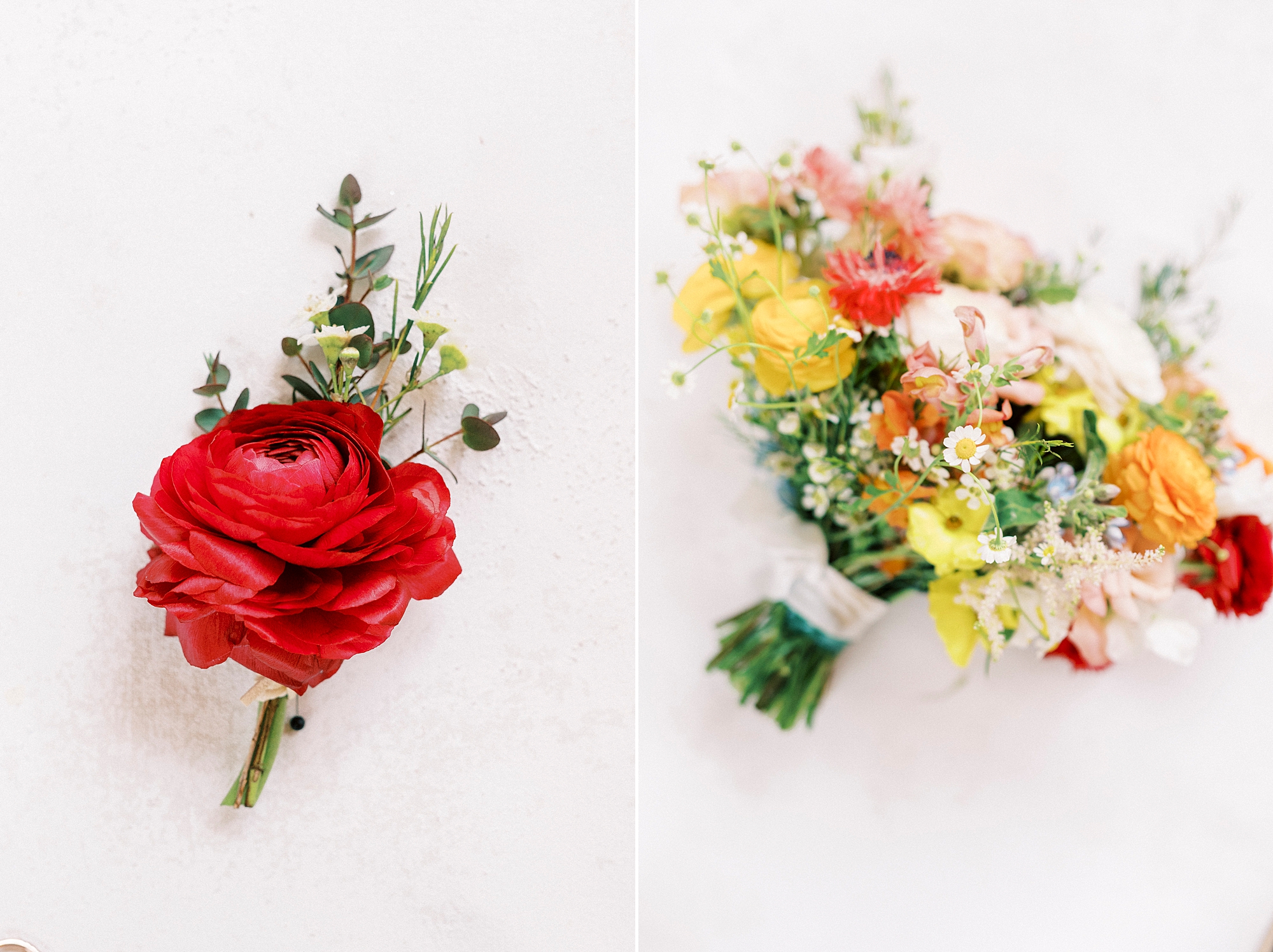 bright summer florals for boho inspired backyard wedding